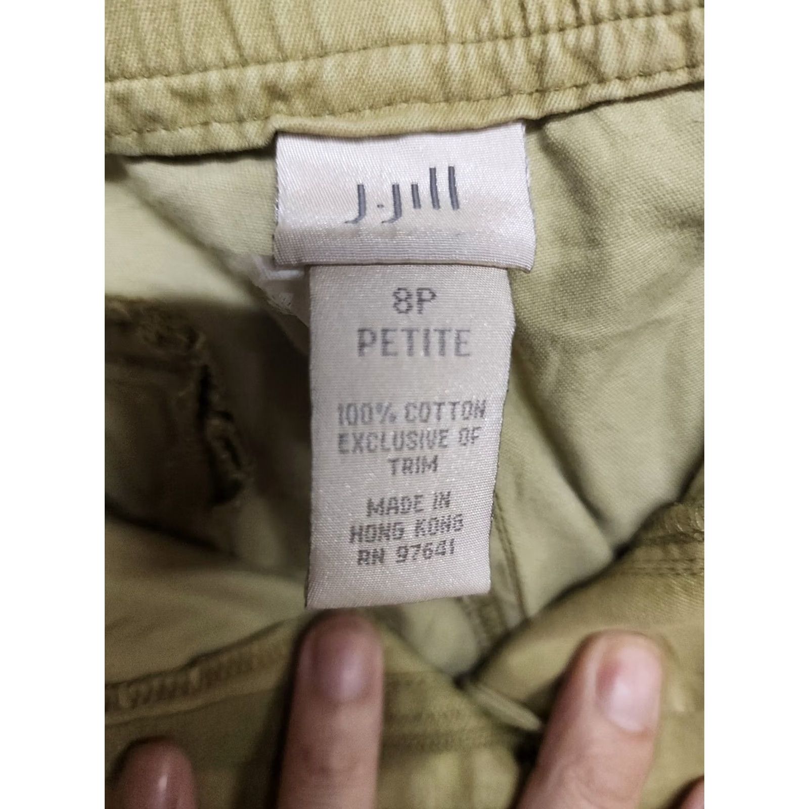 J. Jill J. Jill Capri Pants Women 8P Petite Solid Olive Twill Cotton Capris Casual Slim Breathable Texture Front Button Modern Fashion Womens Size 30" / US 8 / IT 44 - 4 Thumbnail