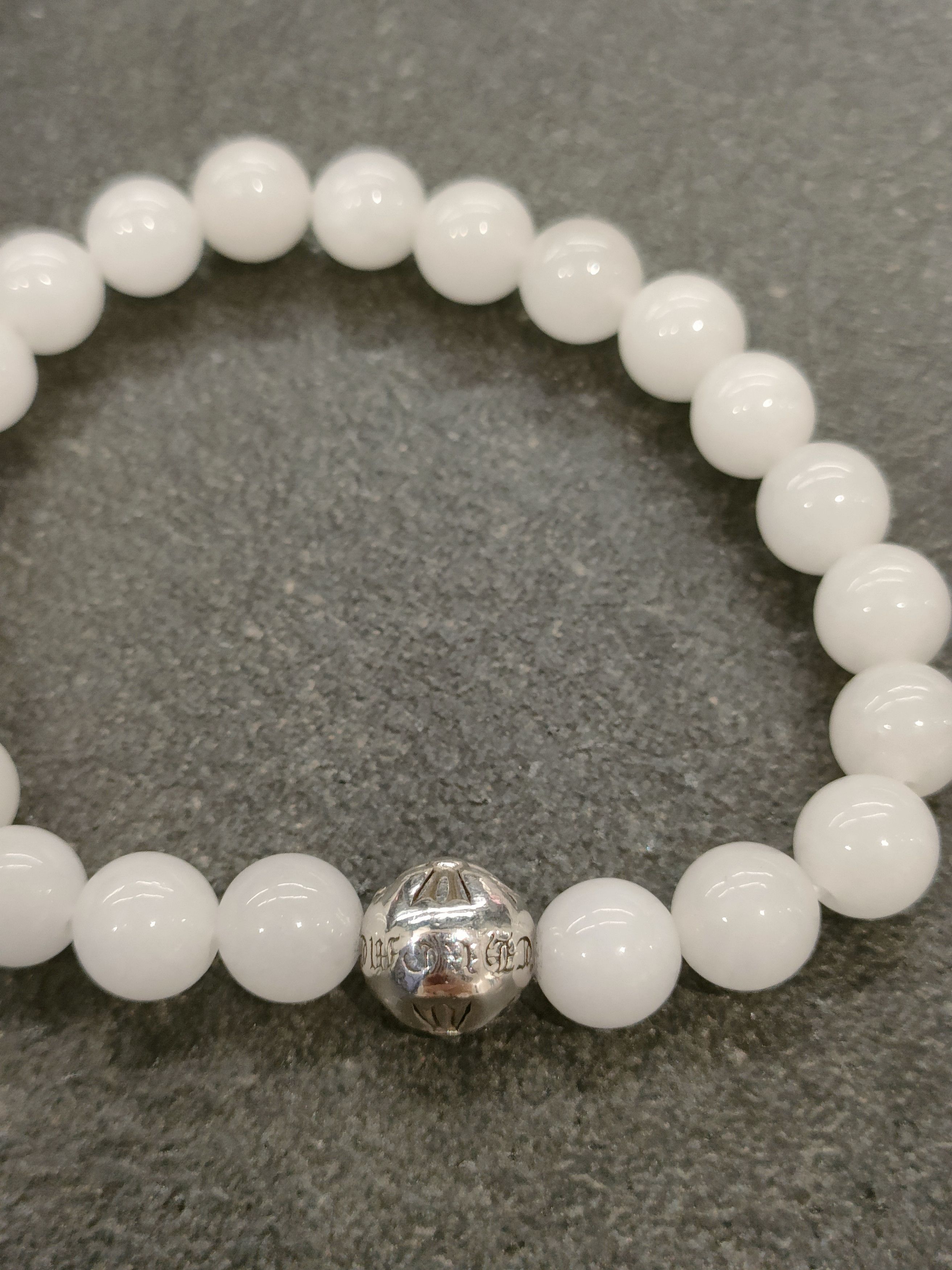 Chrome Hearts Chrome Hearts 8mm Single Silver White Agate Cross Bracelet Size ONE SIZE - 5 Thumbnail
