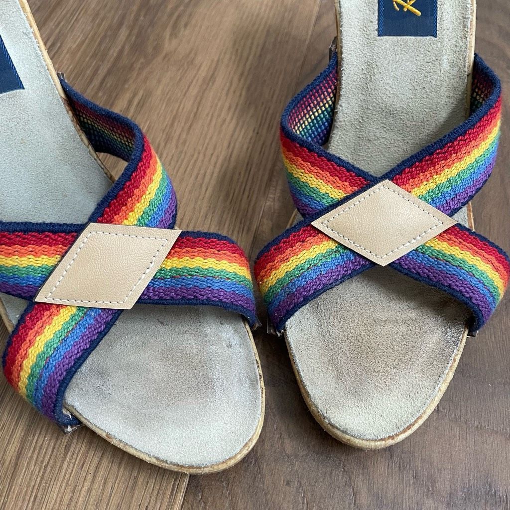 Vintage Vintage 70s 80s Rapallo Rainbow Wedge Mules Heels 7 38 Size US 7 / IT 37 - 5 Thumbnail