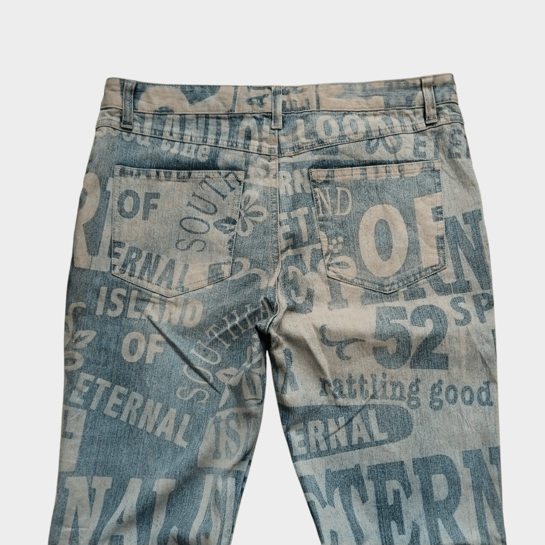 If Six Was Nine × Le Grande Bleu (L.G.B.) × Tornado Mart Jouer Aux echecs printed flare jean Size US 32 / EU 48 - 4 Thumbnail