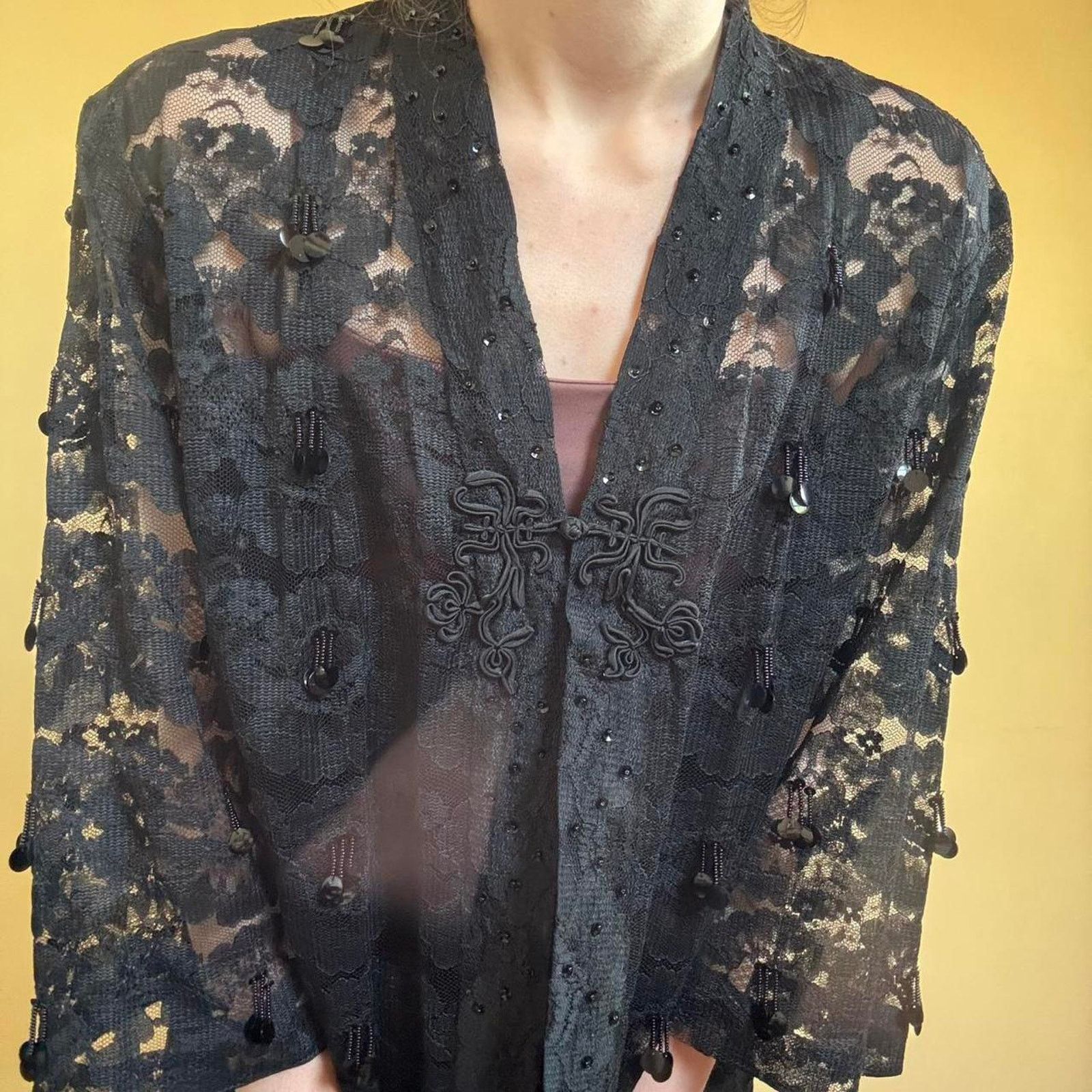 Other Vintage Lace Sequined Duster 34 Witchy Stevie Nicks Size S / US 4 / IT 40 - 6 Thumbnail