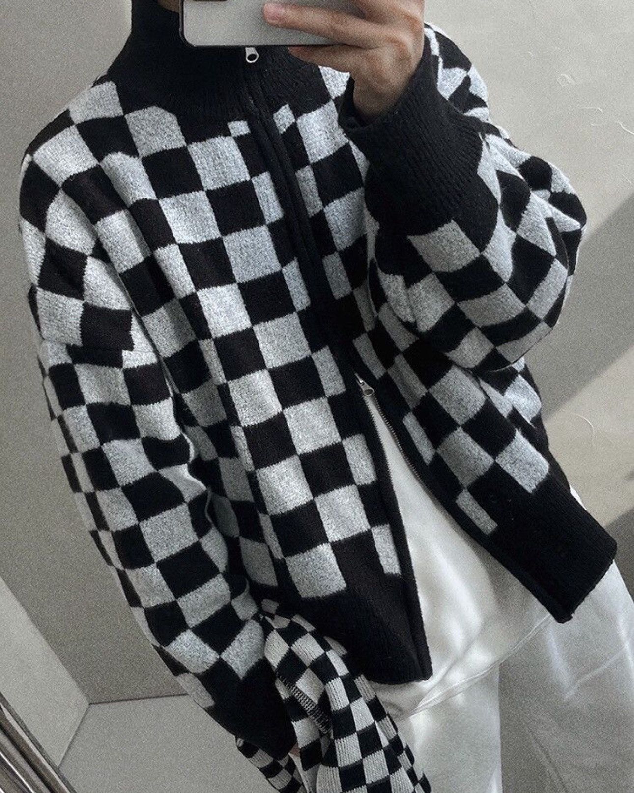 Japanese Brand × Vintage Fashion black checkered plaid knit jacket cardigan Size US XL / EU 56 / 4 - 3 Thumbnail