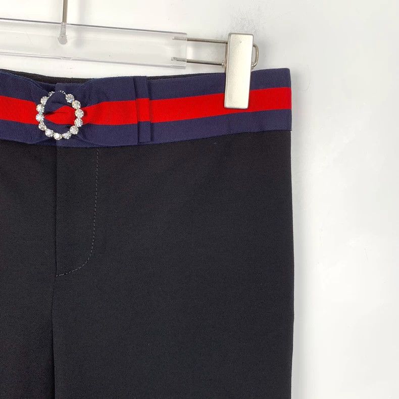 Gucci Black bow rhinestone striped cotton casual trousers 2