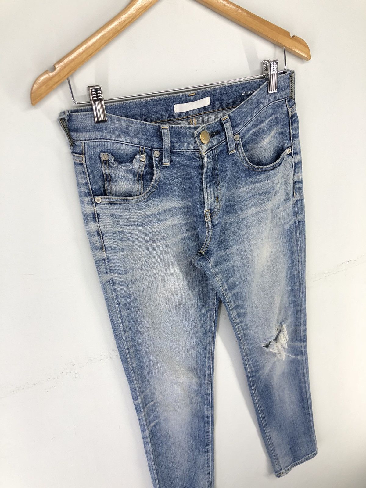 Japanese Brand Red Card Anniversary 25th Distressed Faded Blue Jeans Size US 28 / EU 44 - 3 Thumbnail