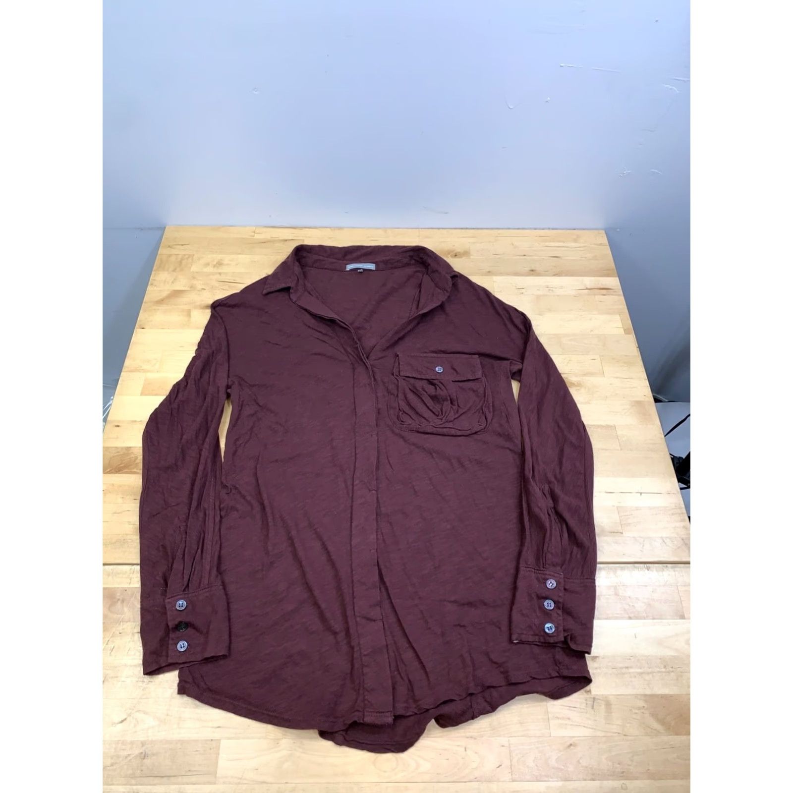 James Perse VINTAGE James Perse Button Up Women 1 Burgundy Long Sleeve Casual 13077 Size XS / US 0-2 / IT 36-38 - 2 Thumbnail