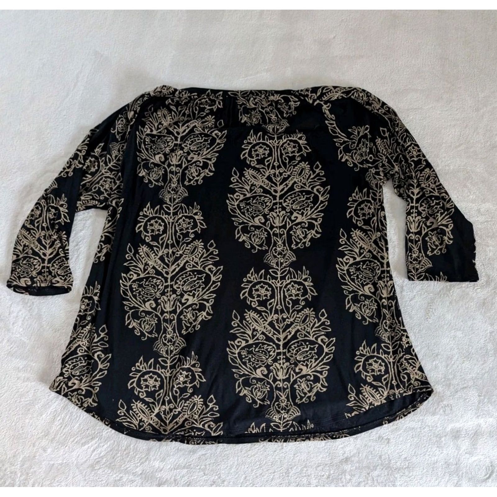 Lucky Brand Lucky Brand Blouse 3/4 Sleeve Women's Size 1X Black Floral Peasant Viscose Button Bodice Casual Sleeve Boho White? Size XL / US 12-14 / IT 48-50 - 2 Thumbnail