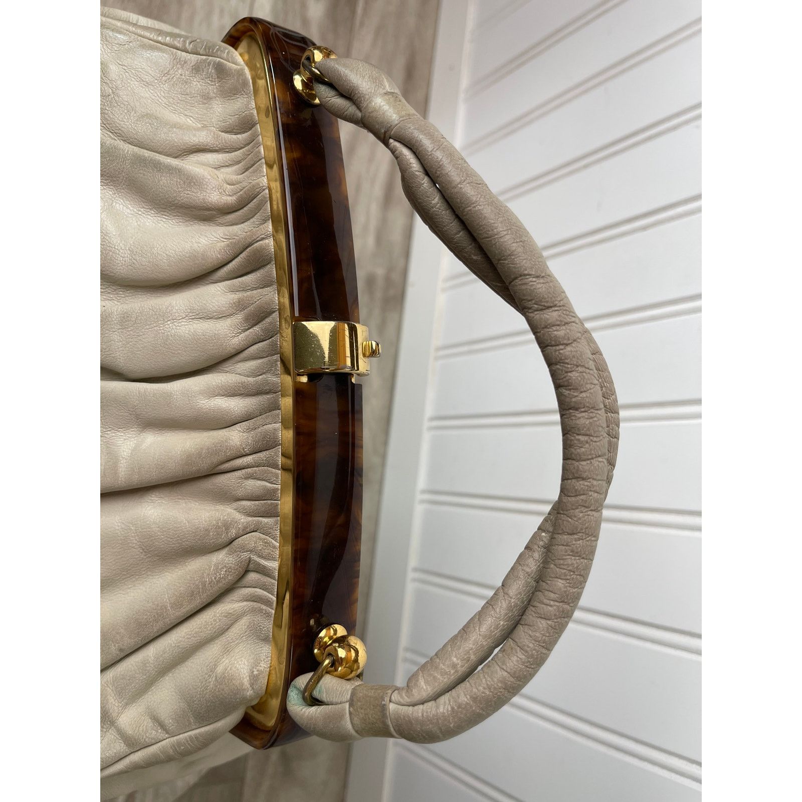 Vintage Etra VTG 50-60s Pleated Leather Handbag Elbief Frame White Size ONE SIZE - 7 Thumbnail
