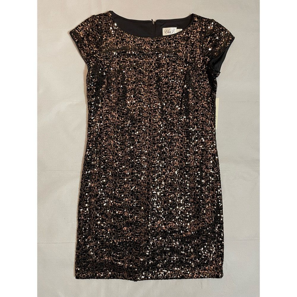 Other NWT New $138 ELIZA J Sequin Velvet Cap Sleeve Black Bronze Size L / US 10 / IT 46 - 8 Thumbnail