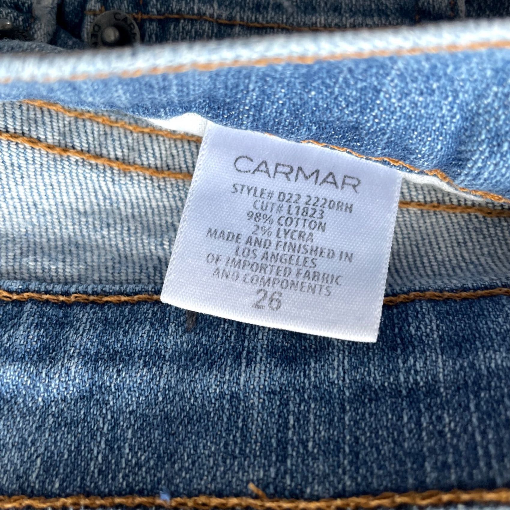 Vintage Carmar Jeans Women 26x29 Distressed Rhinestone Star Blue Denim Stretch Slim Skinny Straight USA Size 26" / US 2 / IT 38 - 7 Thumbnail