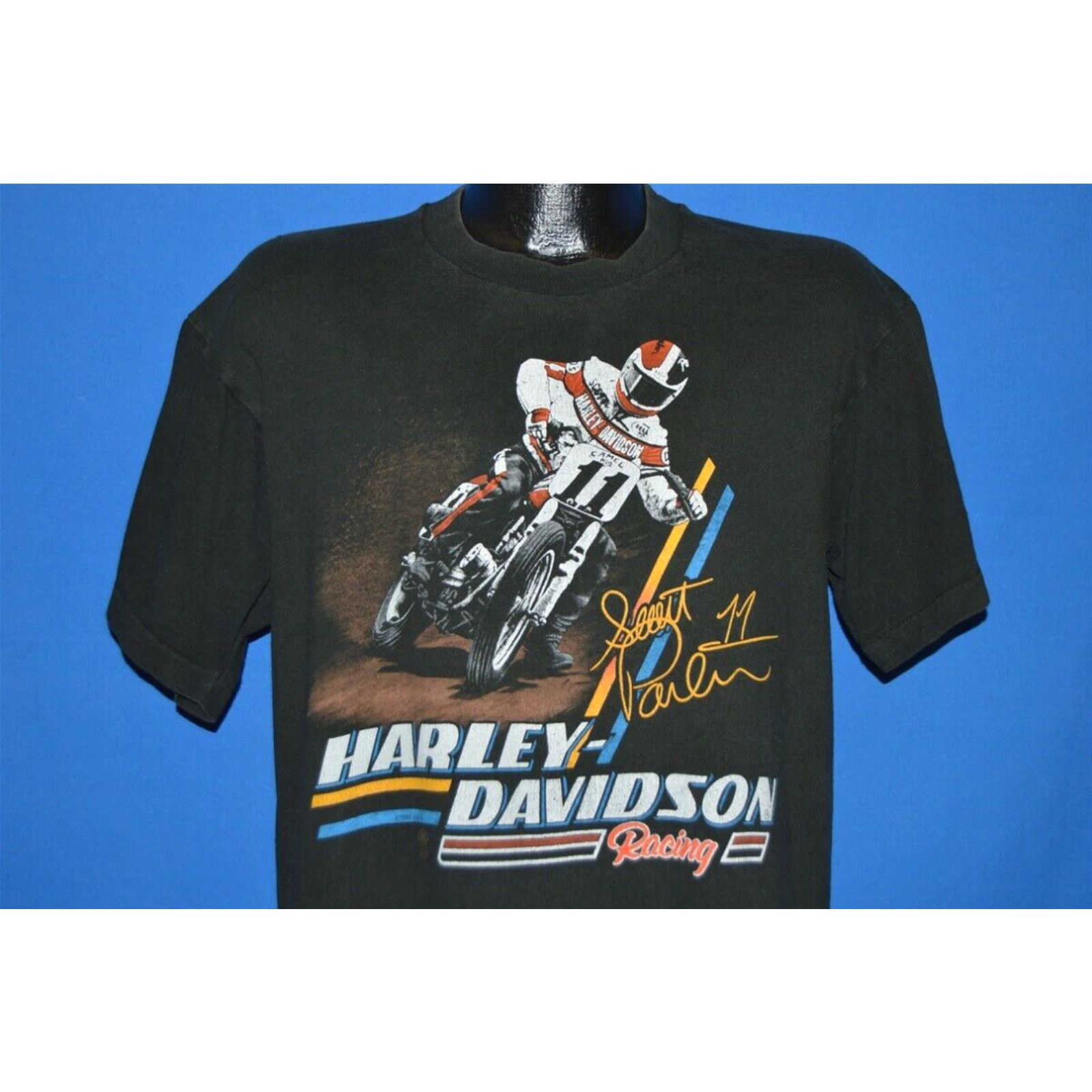image of Fruit Of The Loom VTG 80's Harley Davidson Racing Scott Parker 1987 11 Bartel's T-Shirt Large L in 