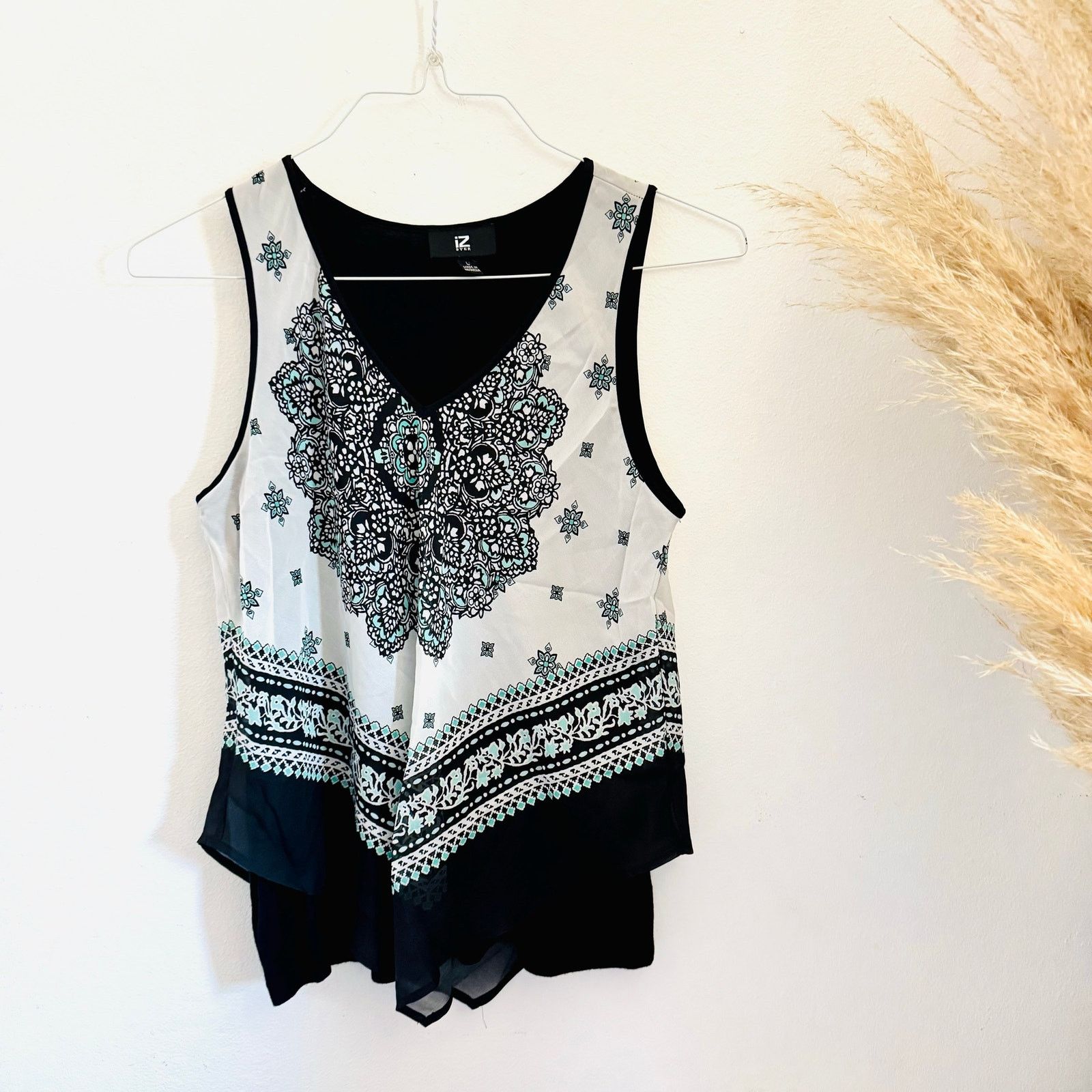 Vintage VINTAGE Black White Aqua Double Layer Ruffle Tank Top Blouse Size L / US 10 / IT 46 - 2 Thumbnail