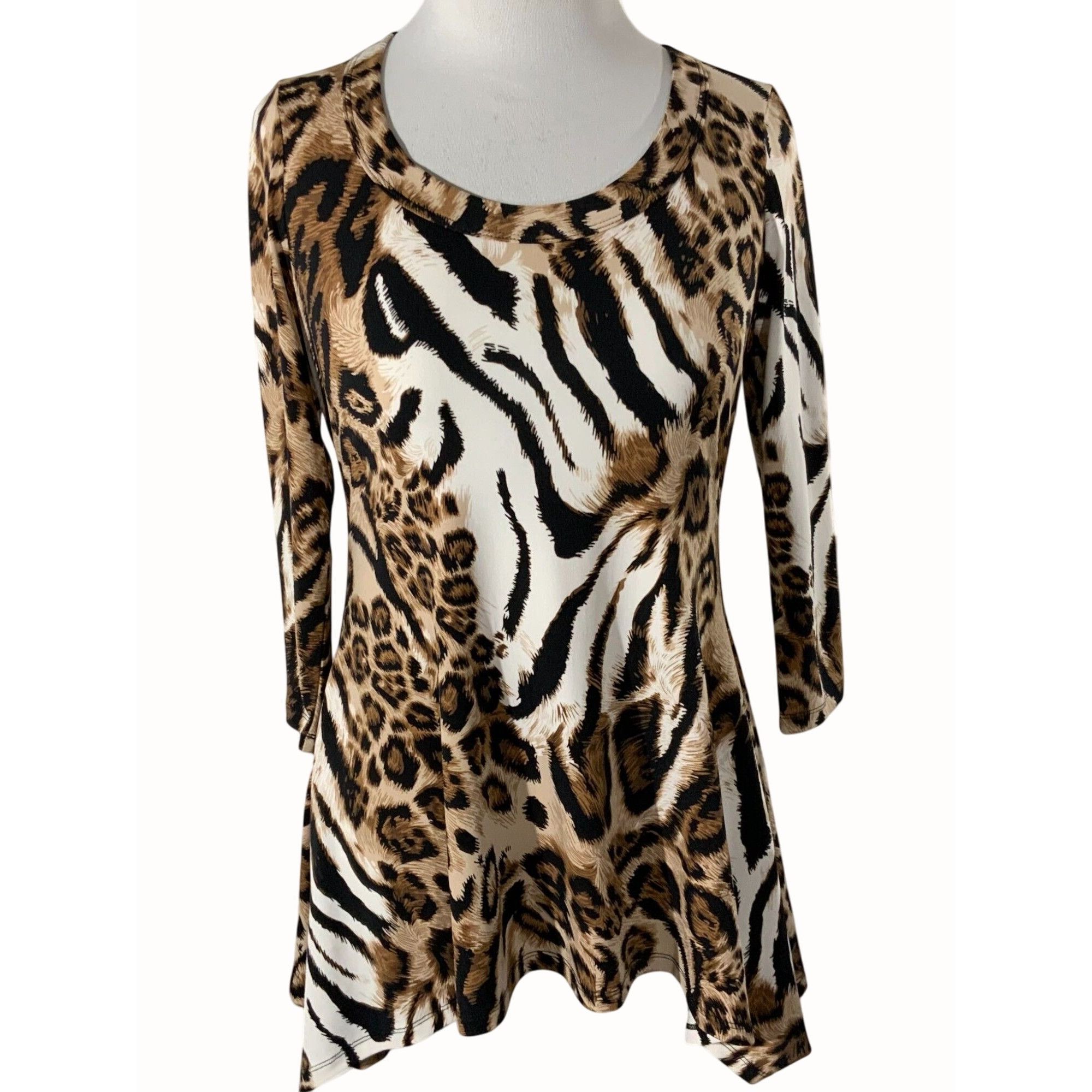Designer Chaus Animal Print Brown Black Tunic Top Quarter Sleeve S Size S / US 4 / IT 40 - 1 Thumbnail
