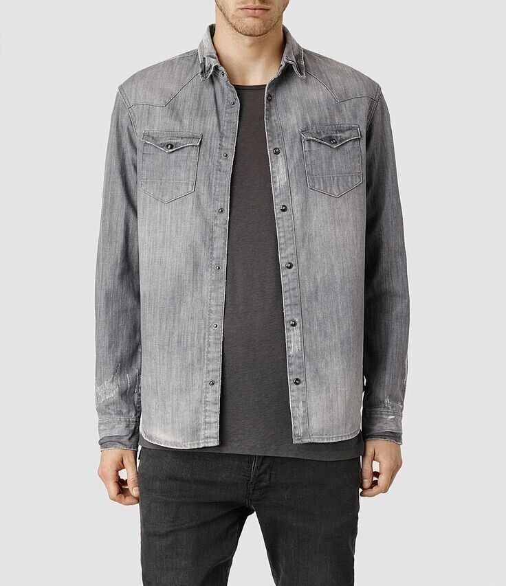 Allsaints Mens AllSaints Ikemat Grey Denim Shirt Size L Size US L / EU 52-54 / 3 - 2 Thumbnail