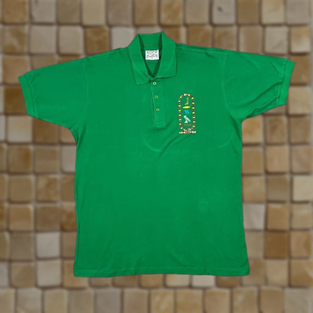 Vintage VINTAGE CARLA CRAFT Egyptian Hieroglythics Souvenir Short Sleeve Polo Shirt XL Green Mens XS? Size US XL / EU 56 / 4 - 1 Thumbnail