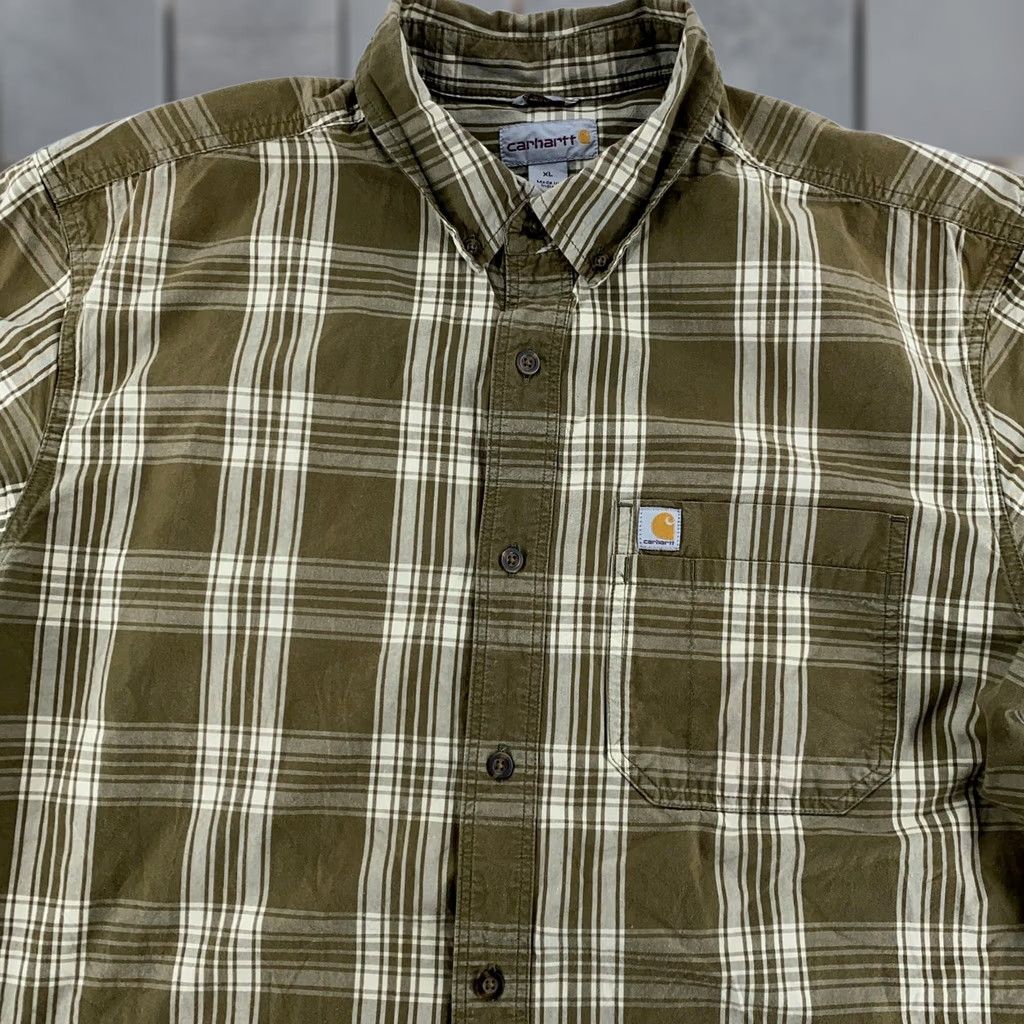 Carhartt Carhartt Shirt Mens XL Green Plaid Button Down Short Sleeve Relaxed Fit Cotton Size US XL / EU 56 / 4 - 1 Thumbnail