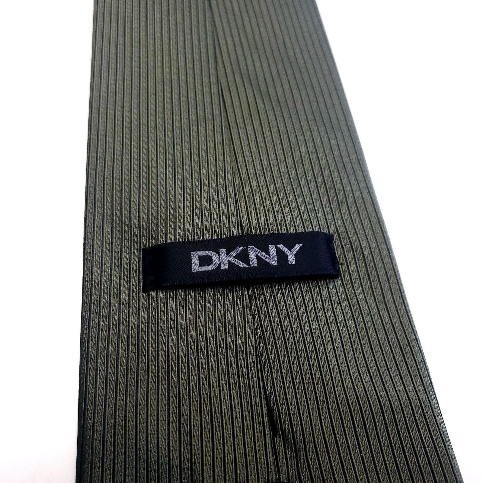 DKNY DKNY Silk Tie Woven Green Striped Wide Size ONE SIZE - 4 Thumbnail