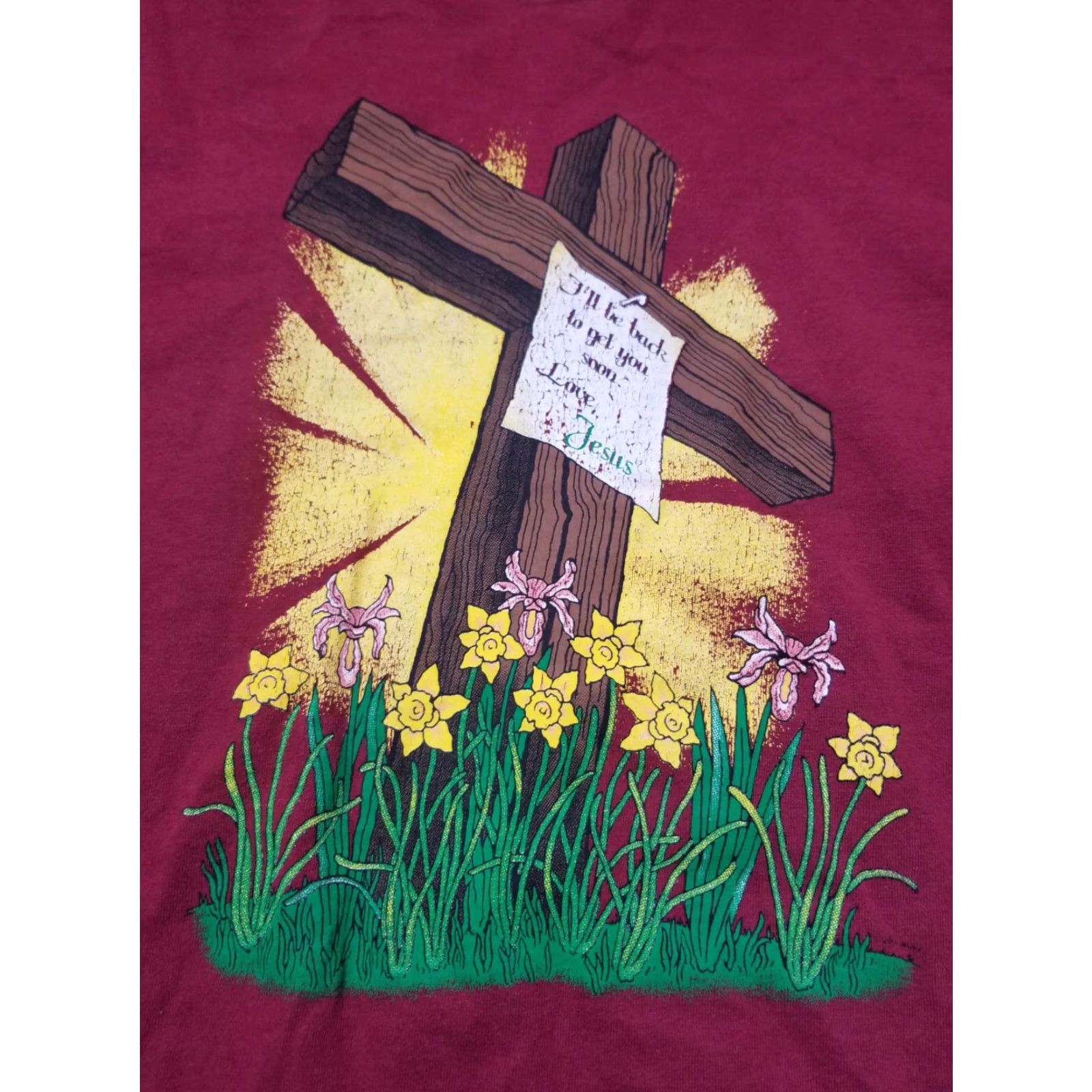 Vintage VINTAGE Fun Time Mens T-Shirt Adult XL Red Easter Jesus Cross 90s I’ll Be Back For You Shirt (Religious) Size US XL / EU 56 / 4 - 4 Thumbnail