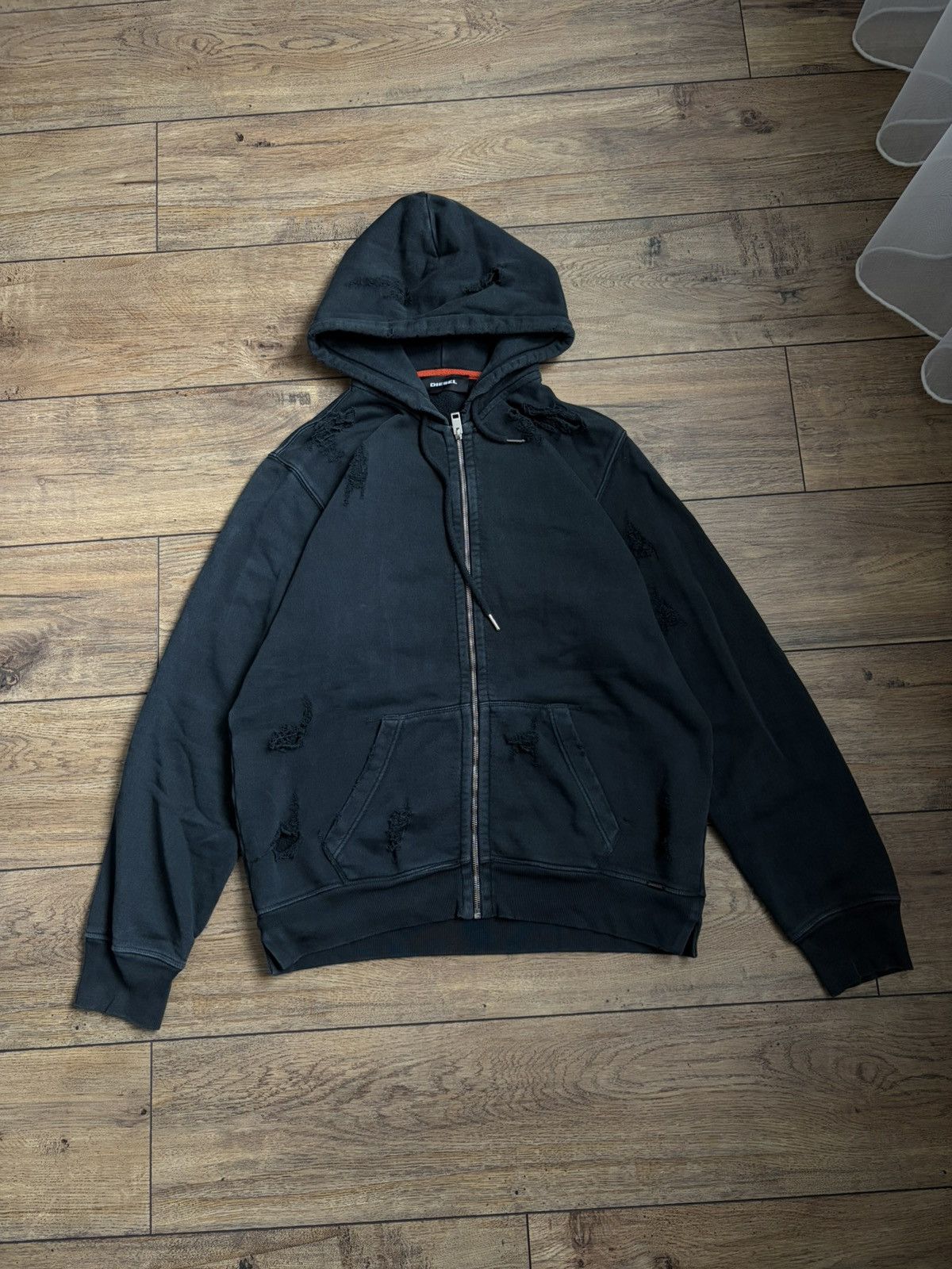 Diesel Rare Diesel Destroyed Zip Graphite Hoodie Streetwear Size US L / EU 52-54 / 3 - 1 Thumbnail