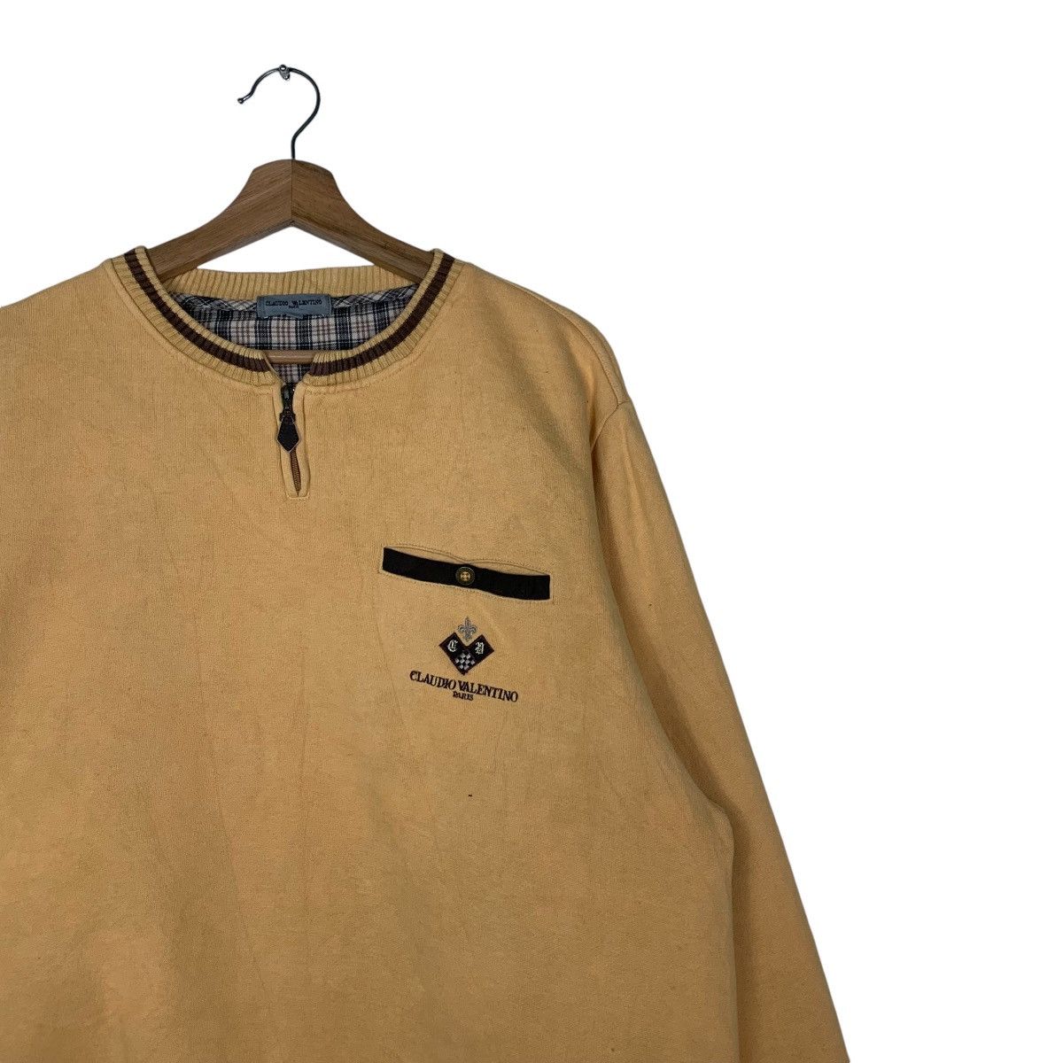 Japanese Brand CLAUDIO VALENTINO Single Pocket Yellow Sweatshirt #1530-C69 Size US L / EU 52-54 / 3 - 5 Thumbnail