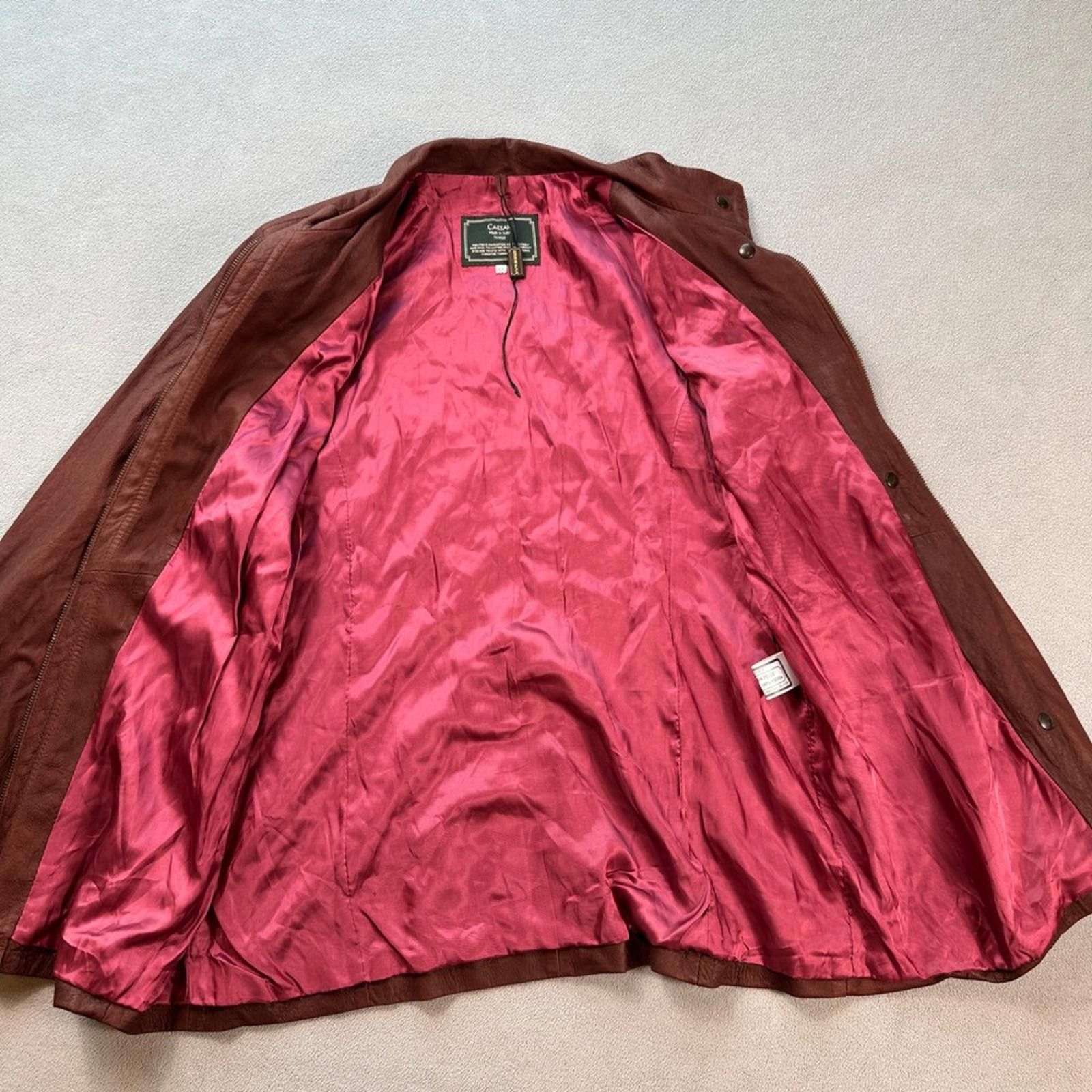 Cesare Attolini CAESAR Made in Italy Vera Pelle Leather Jacket Women 50 Brow Size XL / US 12-14 / IT 48-50 - 7 Thumbnail