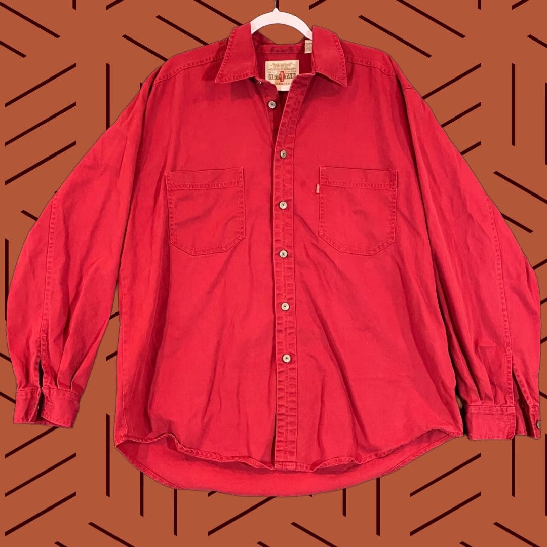 Levi's Levi's Button-Up Shirt Mens XL Red Denim Chest Pockets L/S Outdoors Vintage No Size US XL / EU 56 / 4 - 1 Thumbnail