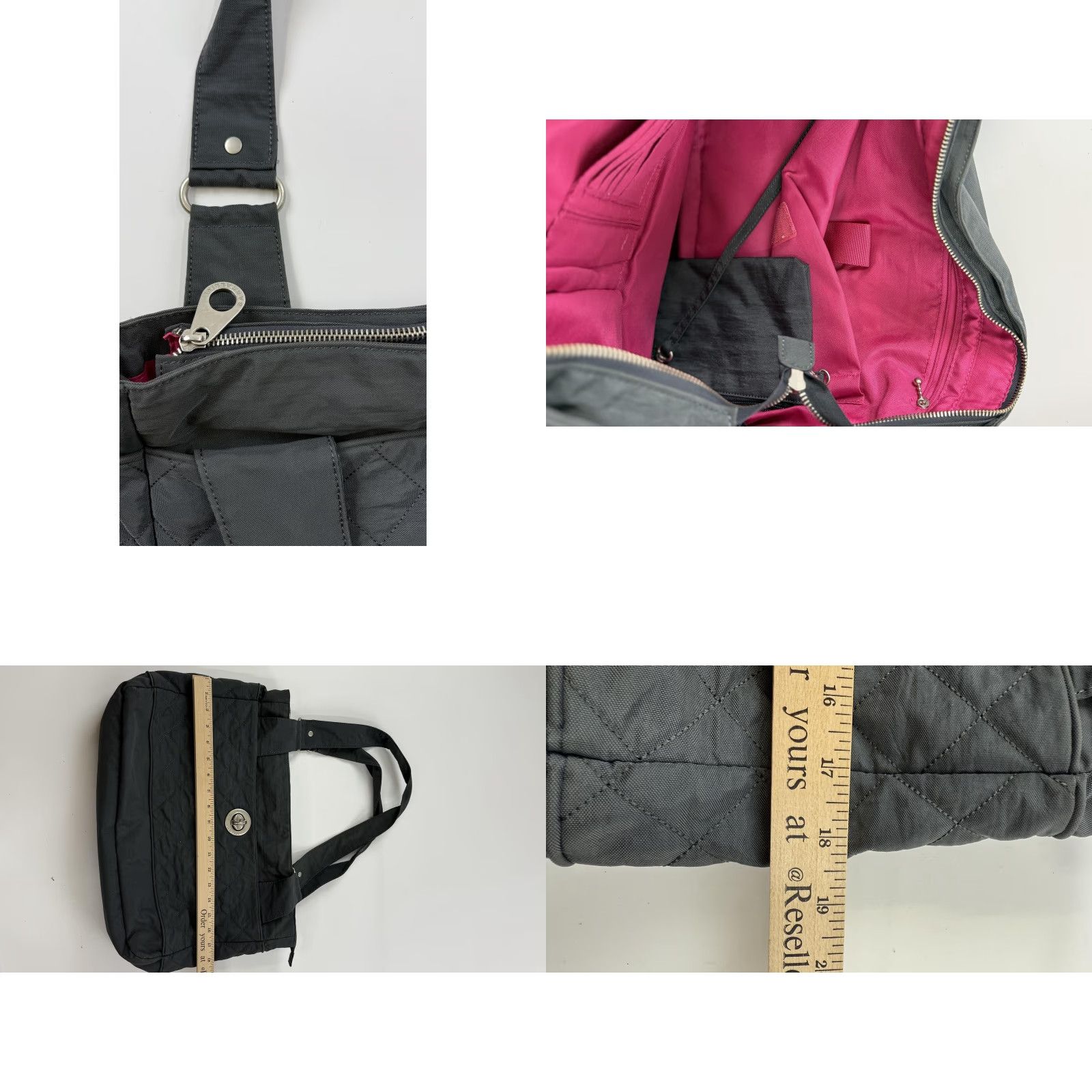 Vintage Baggallini Tote Bag Womens Large Quilted Shoulder Purse Pink Lining Black 18 in 13 in Tote Bag Women Quilted Top Zip Size L / US 10 / IT 46 - 8 Thumbnail
