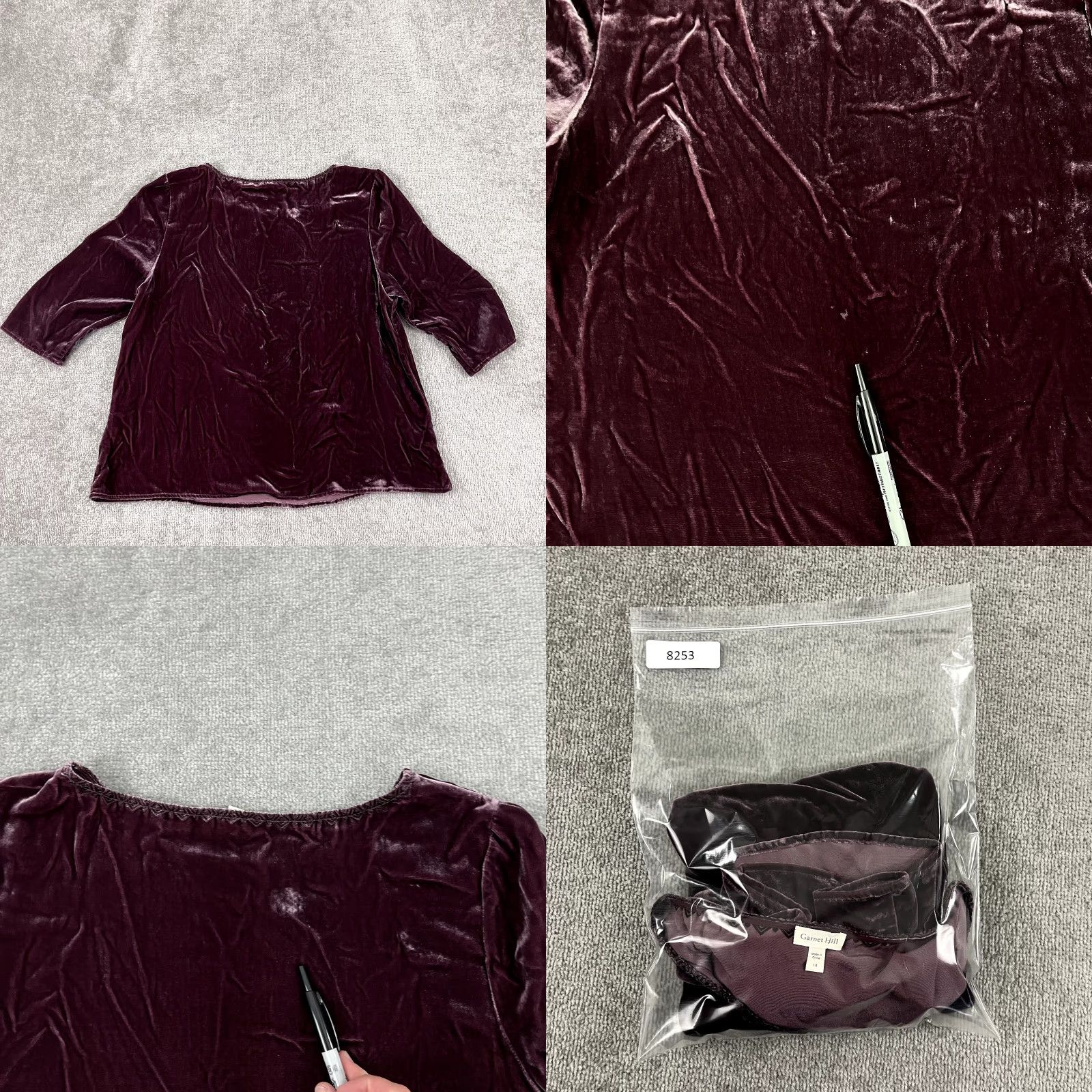 Vintage GARNET HILL Purple Velour Blouse Womens Size 14 3/4 Sleeve Silk Blend Casual Top Size XL / US 12-14 / IT 48-50 - 8 Thumbnail