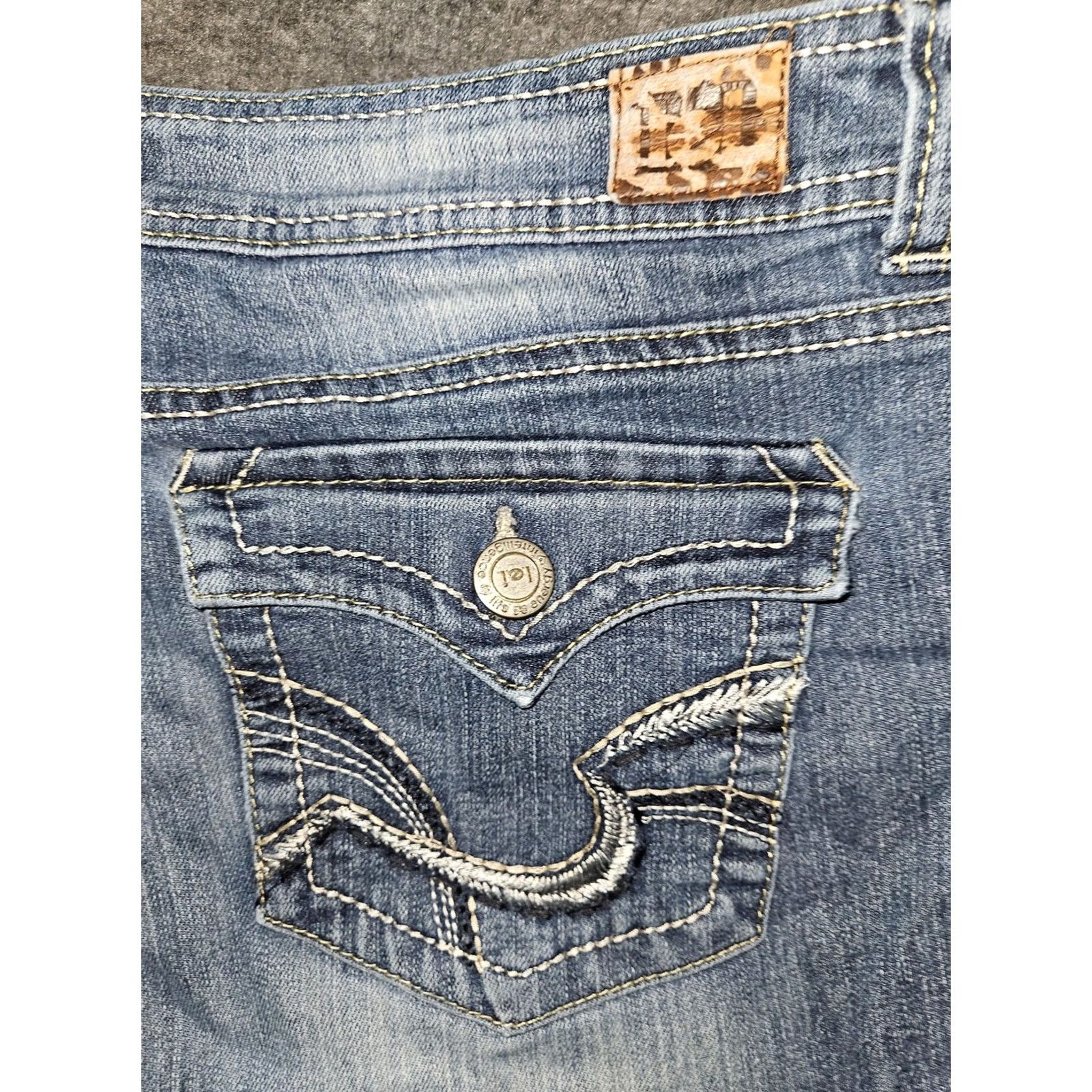 L.E.I. LEI Sophia Hipster Flare Jeans Womens 15 Short Blue Denim Flare Distressed Style Jeans Size 36" / US 14 / IT 50 - 8 Thumbnail
