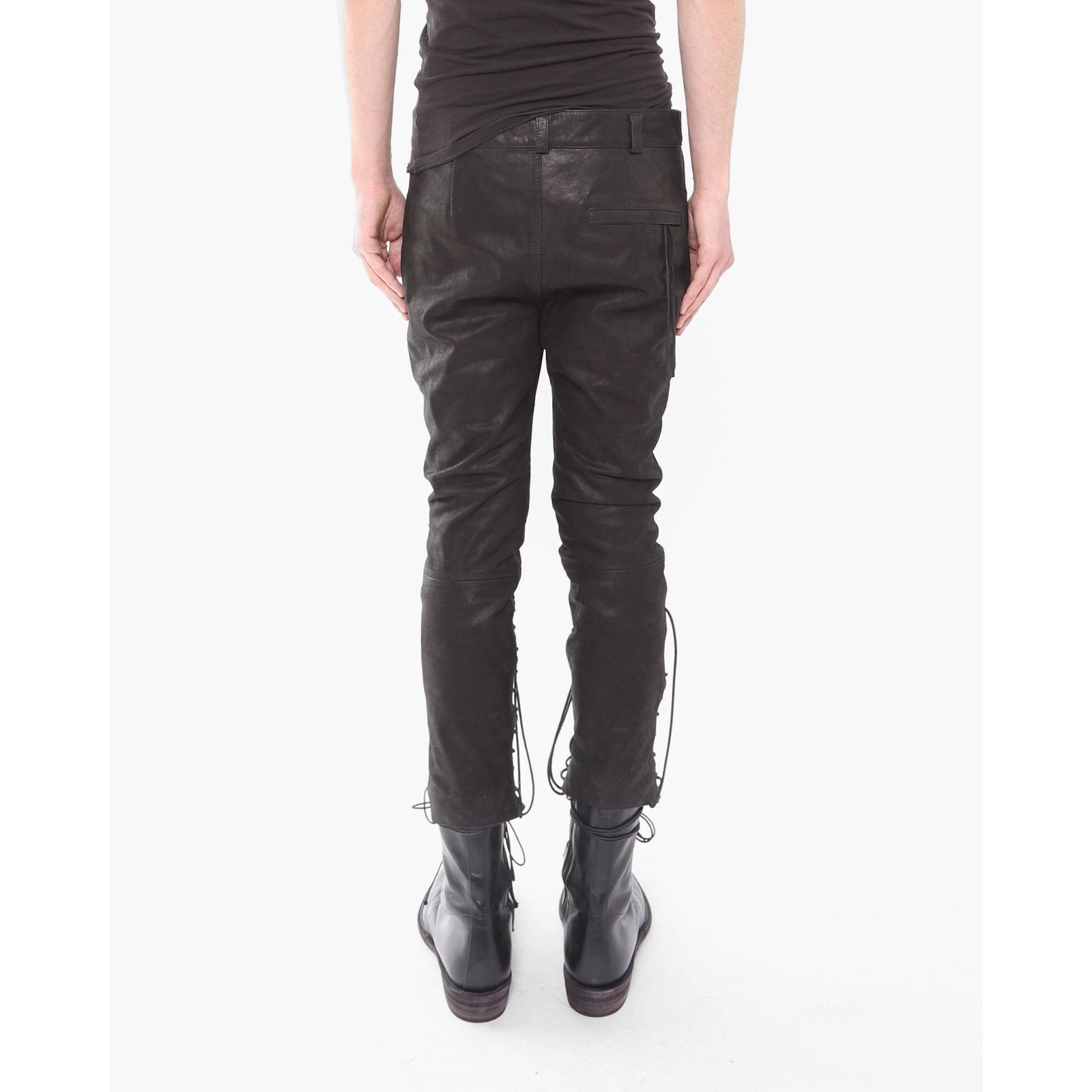 Haider Ackermann FW16 Cropped Laced Detail Trousers in Matte Black Leather Size US 30 / EU 46 - 2 Thumbnail