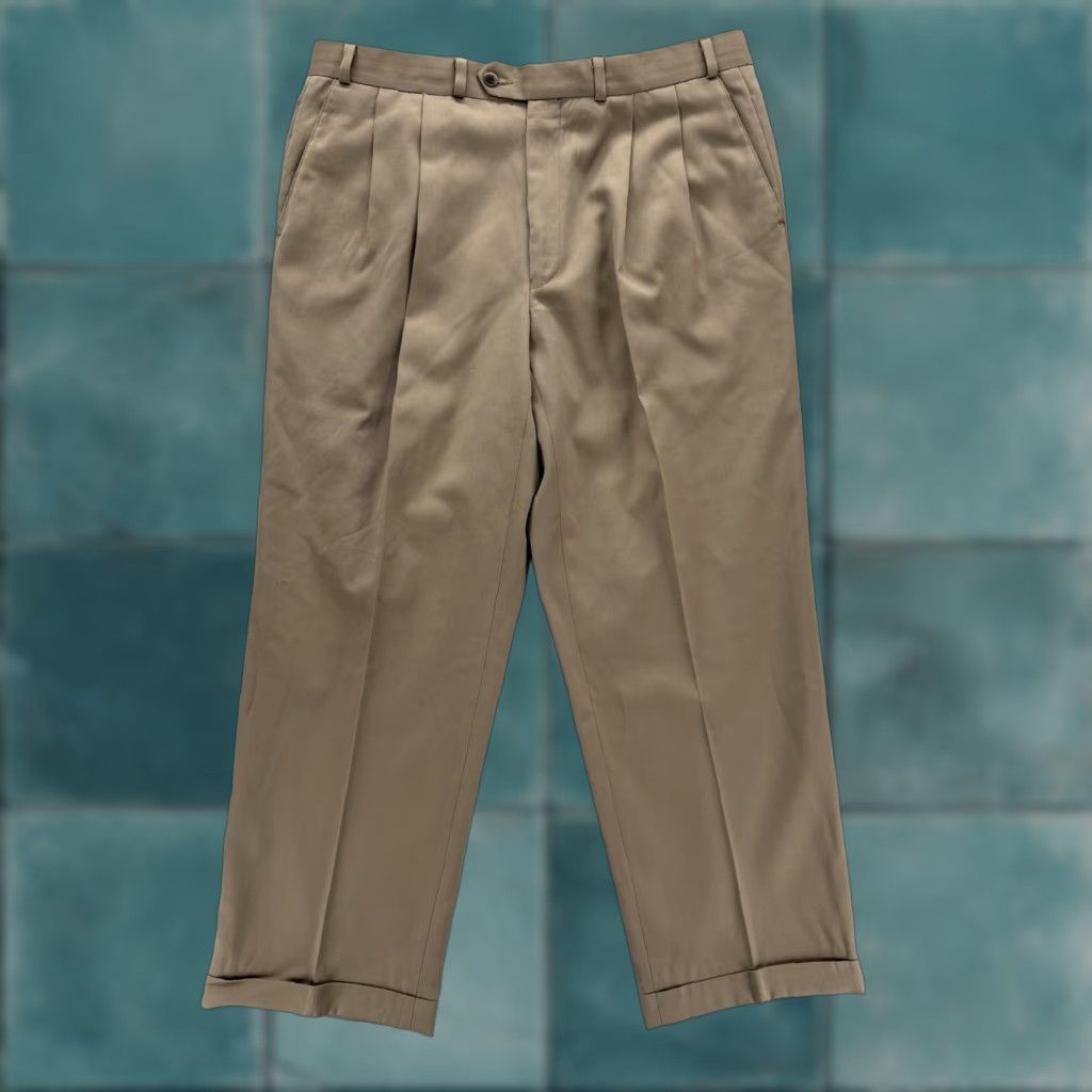 Ralph Lauren VINTAGE Polo University Ralph Lauren Dress Pants Mens 36x28 Wool Pleated Cuffed Beige 90s Boy Mens Pants Size US M / EU 48-50 / 2 - 1 Thumbnail