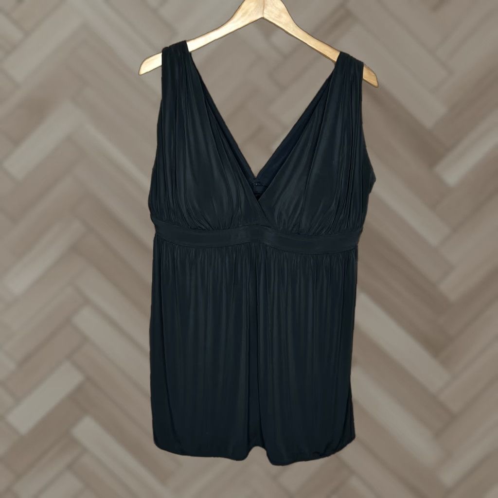 Greats GREAT LENGTHS Women's Swim Dress Swimsuit Sz 20 Black One Piece Tank Swirl Pattern Built-In Bra Built-In Brief Swim Skirt 20 Womens Size 3XL / US 20-22 - 1 Thumbnail