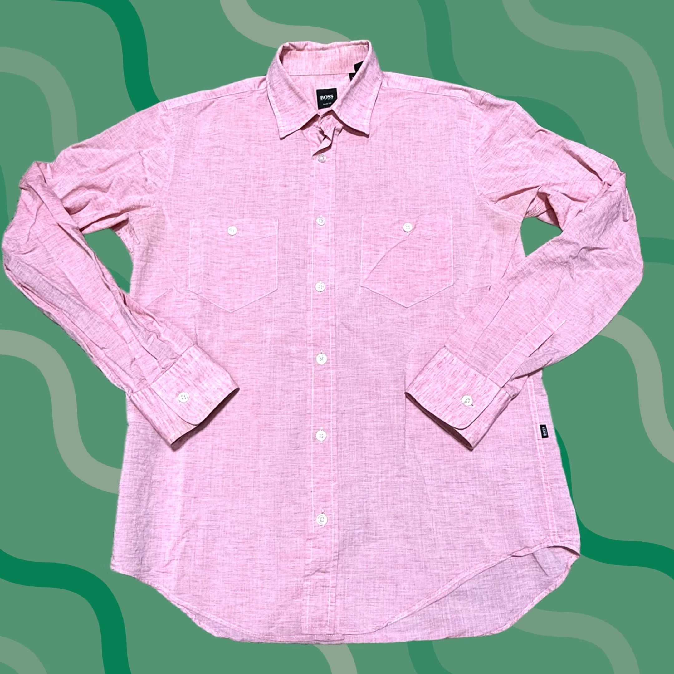 Hugo Boss HUGO BOSS Shirt Mens M Pink Slim Button-Up Collared Pocket Lightweight Cotton Linen Pockets Slim Size US M / EU 48-50 / 2 - 1 Thumbnail