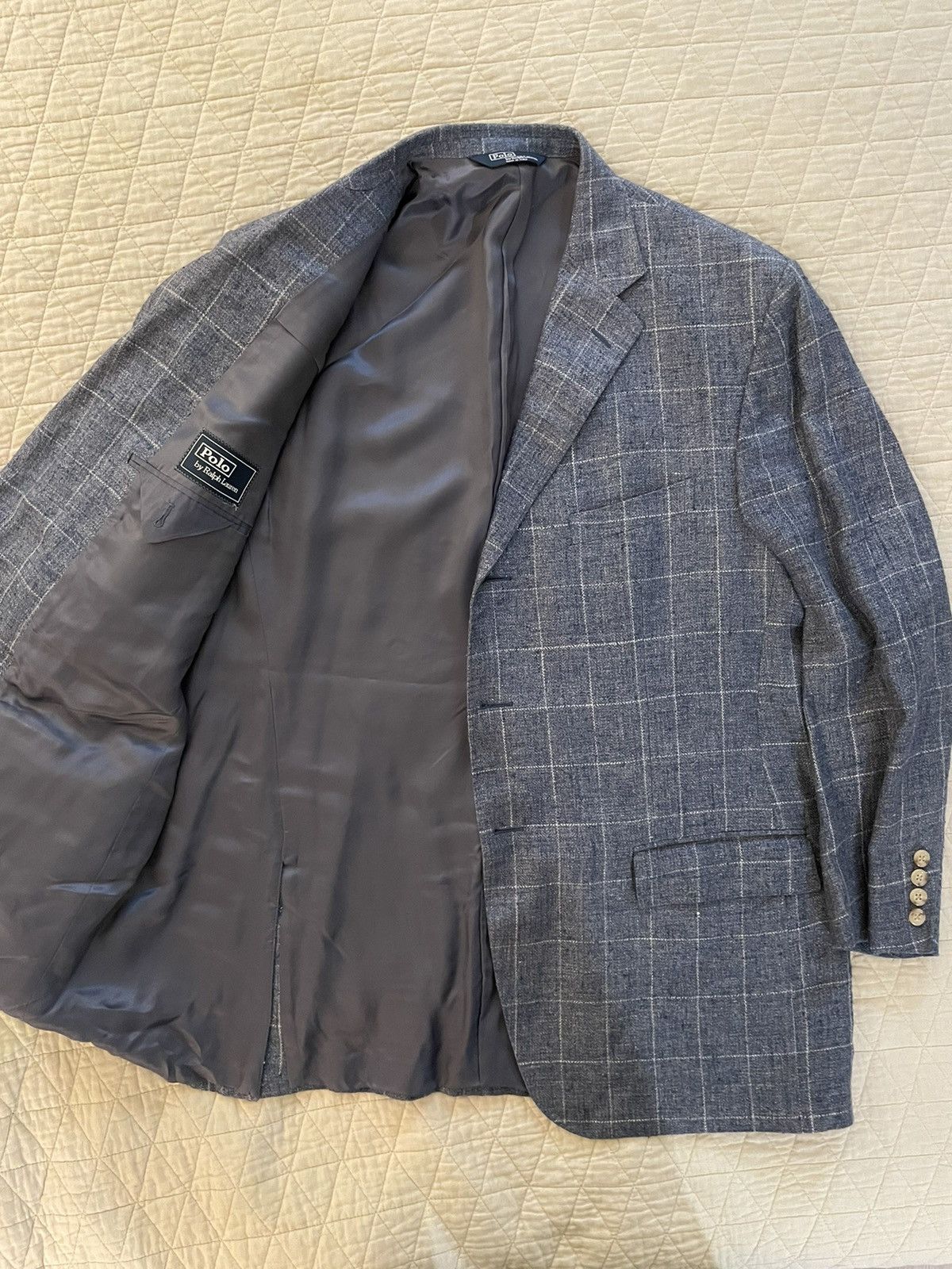 Polo Ralph Lauren × Vintage Windowpane Check Silk and Flax Jacket Size 46R - 5 Thumbnail