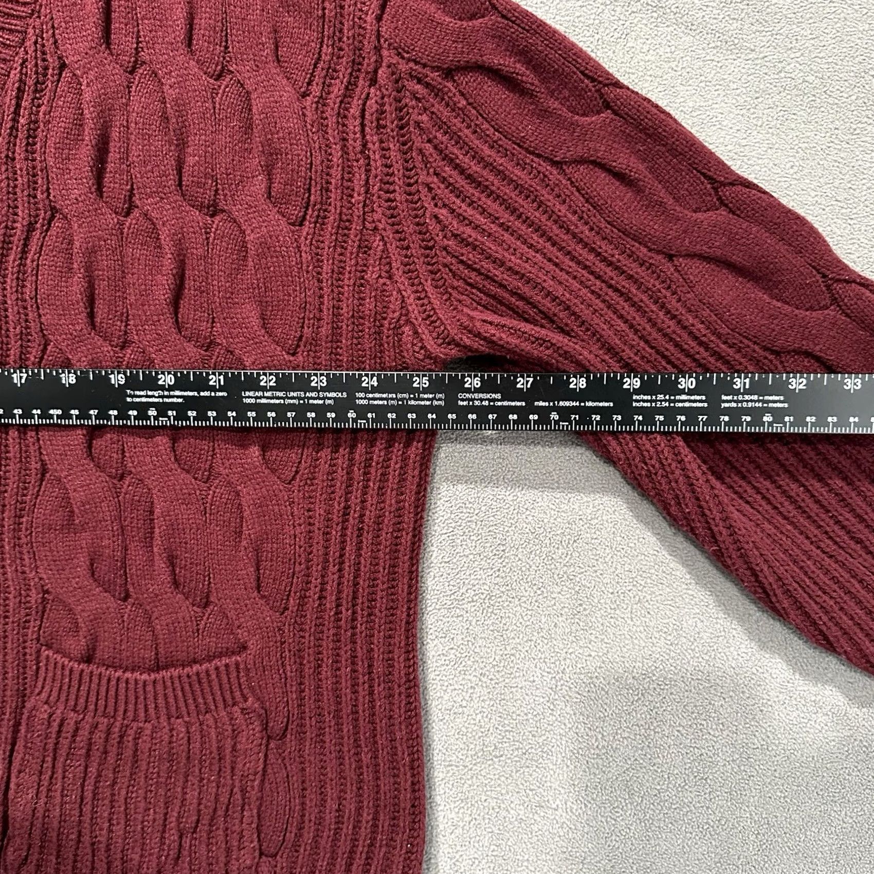 Vintage St Johns Bay Cardigan Sweater Womens XL Burgundy Acrylic Cable Knit Button Front Size XL / US 12-14 / IT 48-50 - 5 Thumbnail