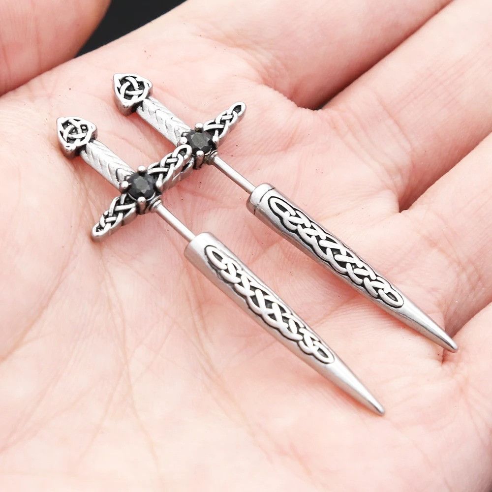 Jewelry Sword Stud Earrings Charm Stainless Steel Earring Gift Size ONE SIZE - 2 Thumbnail