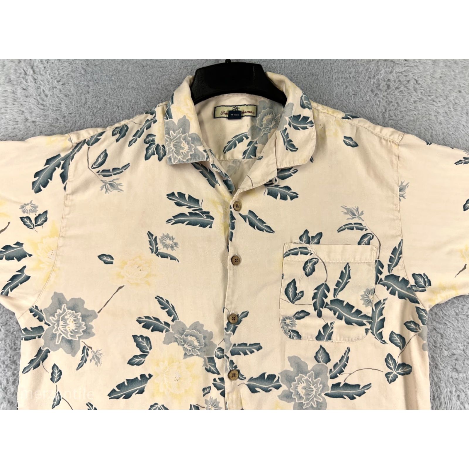 Tommy Bahama Tommy Bahama Shirt Mens Large Beige Floral 100% Silk Herringbone Hawaiian Camp Shirt Size US L / EU 52-54 / 3 - 4 Thumbnail