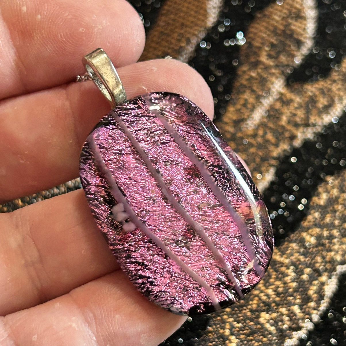 Handmade Handcrafted dichroic glass pendant on chain necklace Size ONE SIZE - 6 Thumbnail