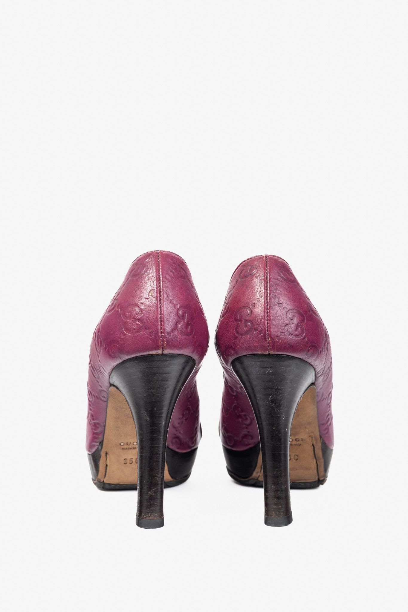 Gucci Gucci Purple Guccissima Soft Leather Horsebit Peep-Toe Pumps Size US 4.5 / IT 34.5 - 3 Thumbnail