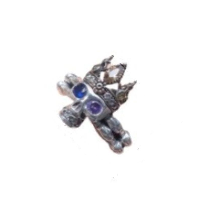 Jewelry × Vintage Vintage Gothic Blue Purple Zircon Crown Skull Ring Size ONE SIZE - 6 Thumbnail