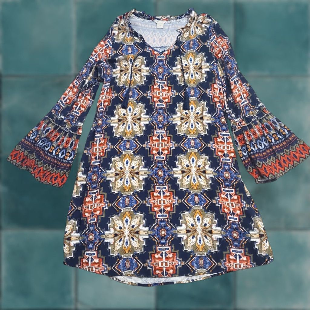 Ariat Ariat Dress Women L Blue Long Bell Sleeve Tassel Tie Rayon Western Boho Festival Size L / US 10 / IT 46 - 1 Thumbnail