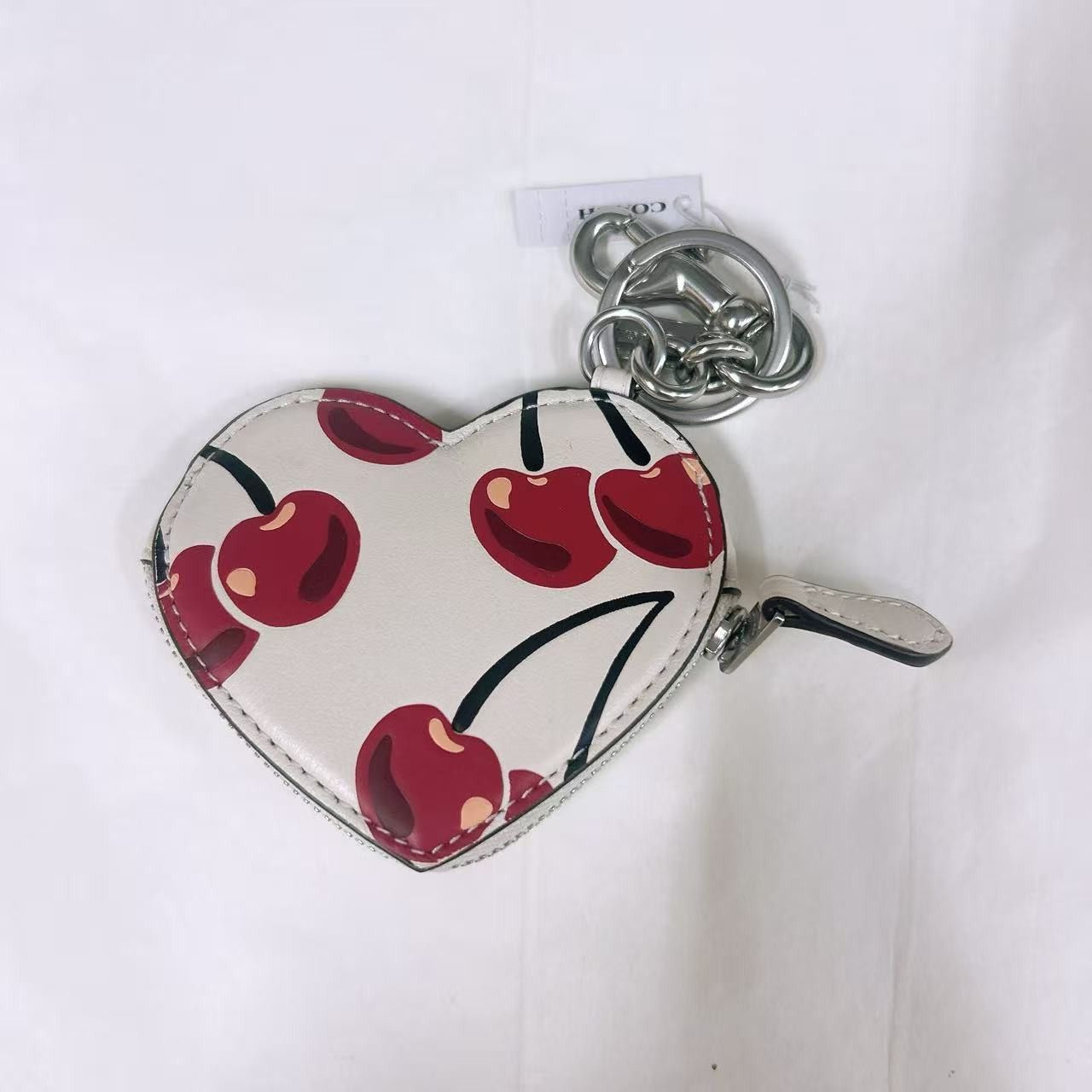 Coach Heart Coin Pouch Bag Charm With Cherry Print CZ091 Size ONE SIZE - 2 Thumbnail