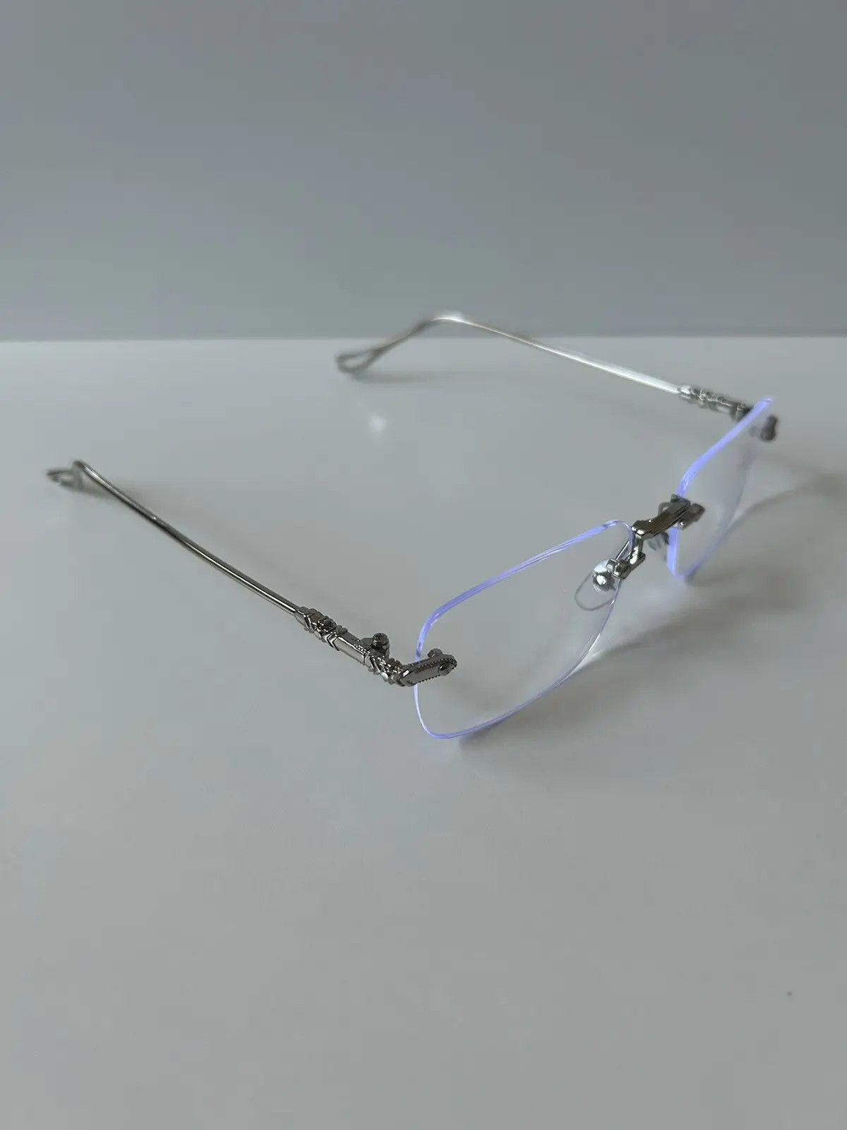 Japanese Brand × Vintage 90s Y2K style silver cross rimless blue tint lux glasses Size ONE SIZE - 3 Thumbnail