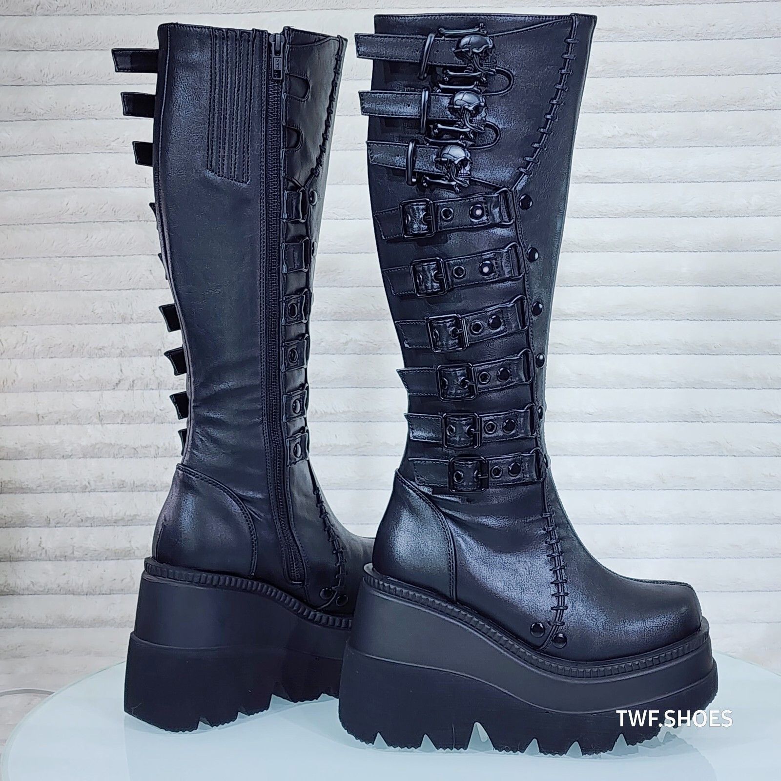 Other DEMONIA Shaker Black Matte Platform 4.5" Wedge Heel Skull Bu Size US 9 / IT 39 - 1 Thumbnail