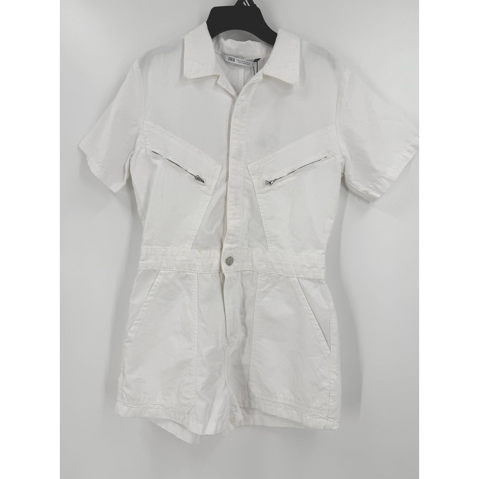 Zara NWT Zara Cotton Collared White Utility Romper Size M Size 30" / US 8 / IT 44 - 1 Thumbnail