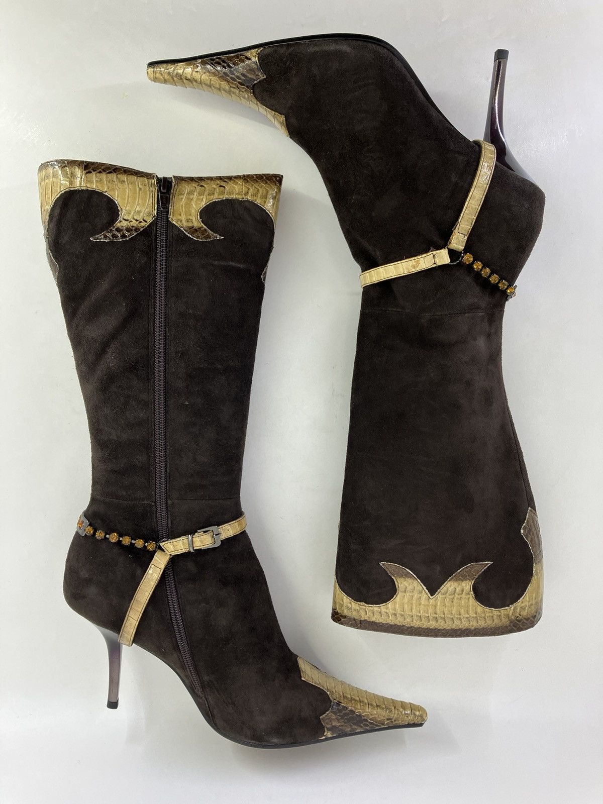 Vintage Suede leather knee high boots El Dantes snake print Y2K Size US 9 / IT 39 - 4 Thumbnail