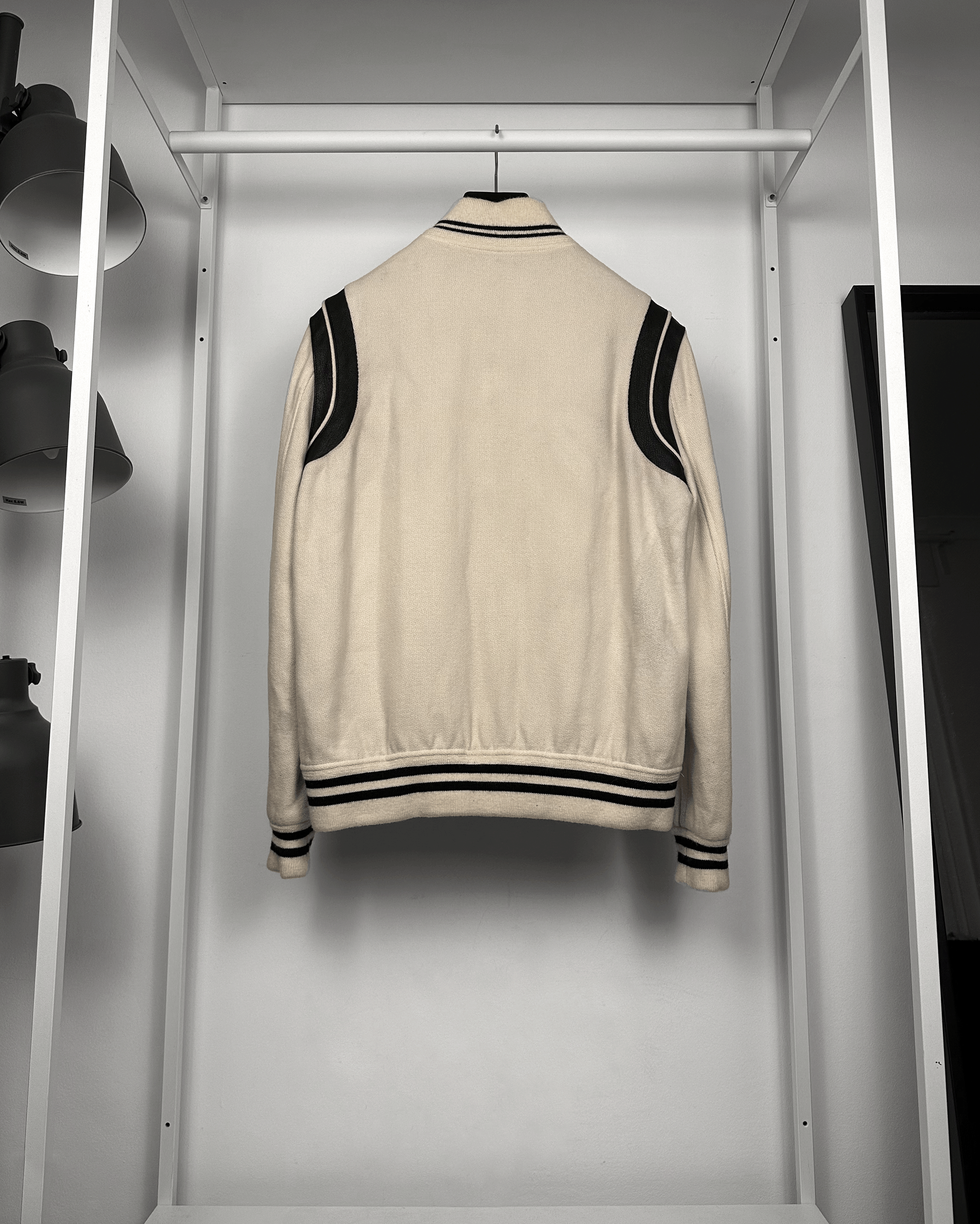 Saint Laurent Paris Saint Laurent Cream Teddy Varsity Bomber Jacket Size US L / EU 52-54 / 3 - 2 Thumbnail