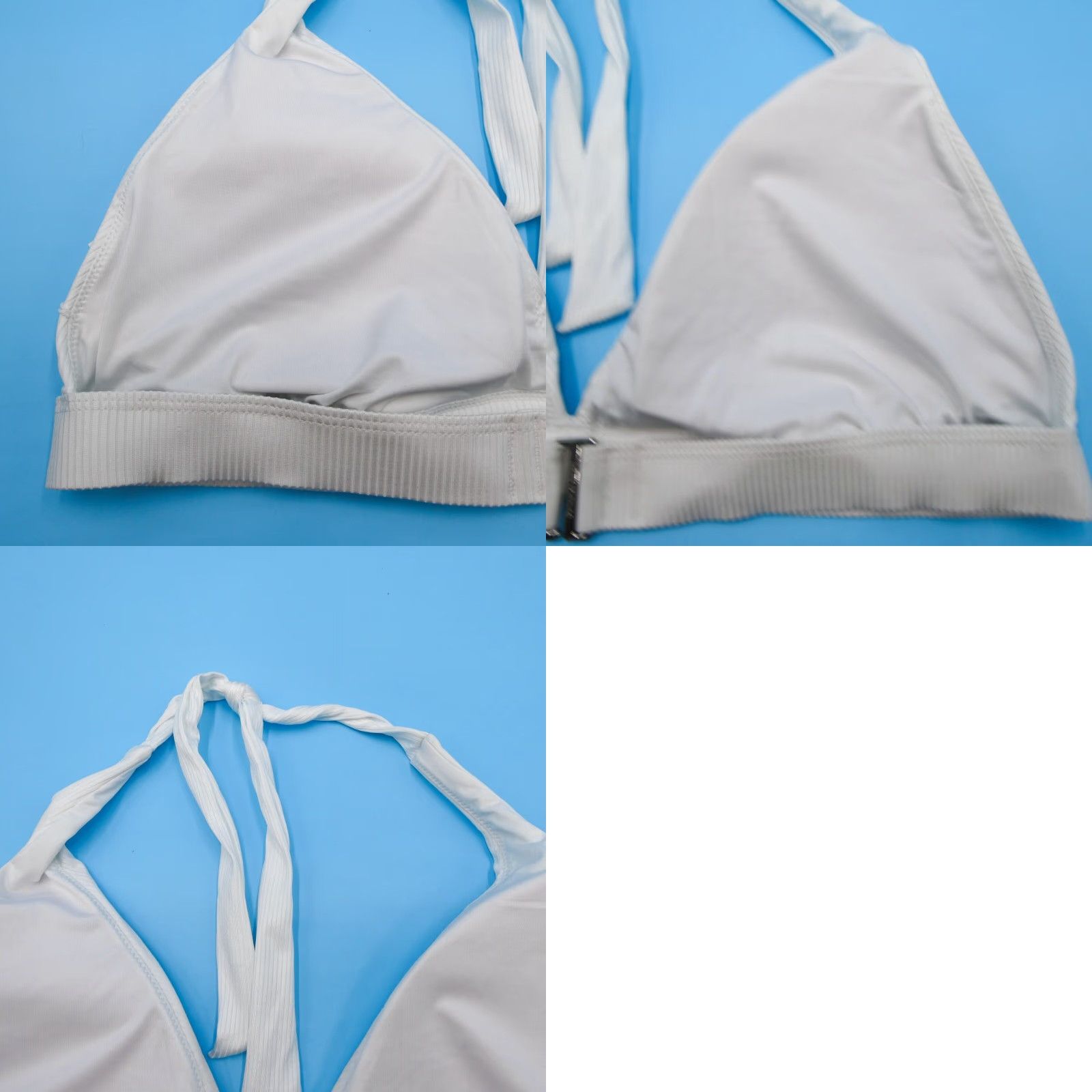 Victoria's Secret XL White Ribbed Havana Triangle Push Up Halter Bikini Top Swim Shirt Womens Beach DD Cup Quick Dry Logo Strap