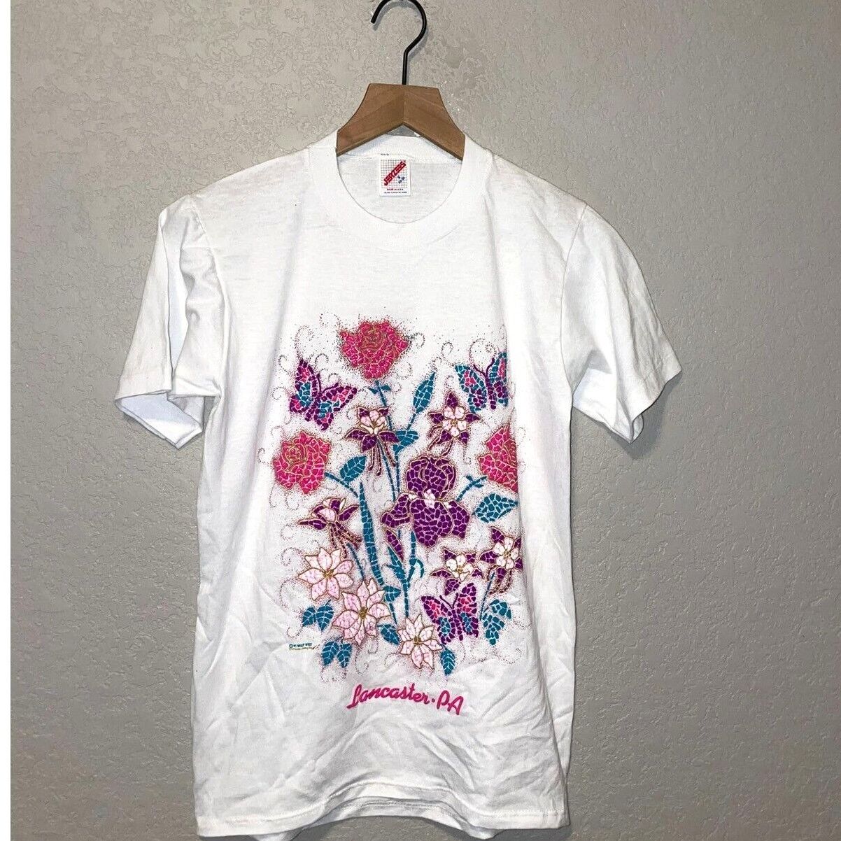 Jerzees Vintage Pennsylvania Lancaster Flower Graphic White Shirt Size US S / EU 44-46 / 1 - 1 Thumbnail