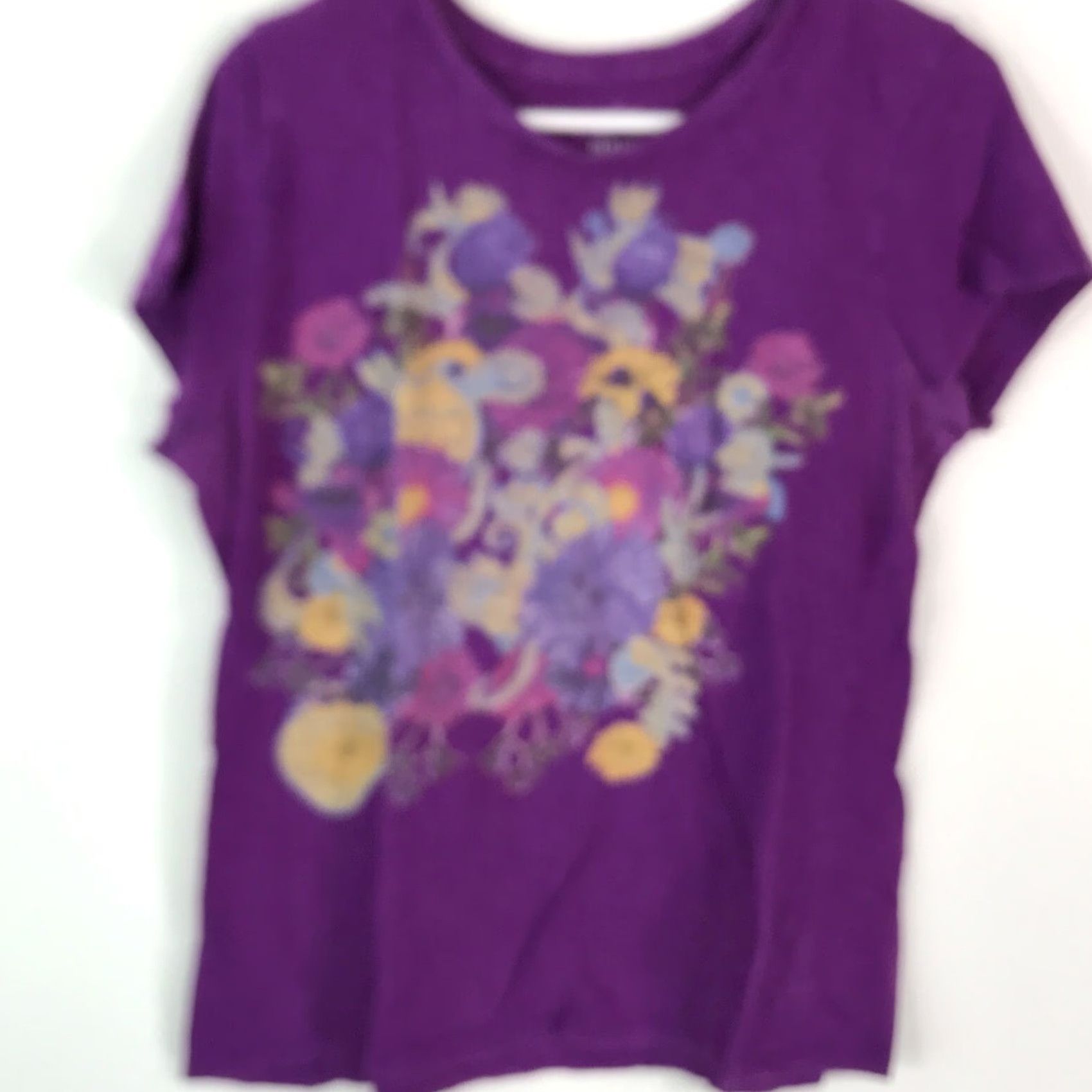 Old Navy Old Navy Womens T Shirt Short Sleeves Round Neck Floral Purple Pullover Size L Size L / US 10 / IT 46 - 2 Thumbnail