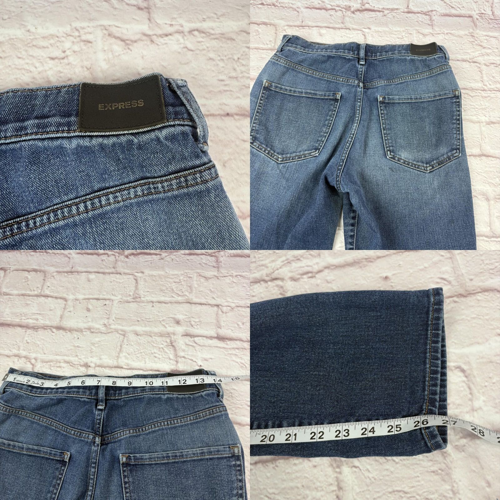 Express Express Jeans Womens Slim Super High Rise Medium Wash 28x27 Denim Distressed Pockets Zip Floats Size 25" / US 0 / IT 36 - 8 Thumbnail